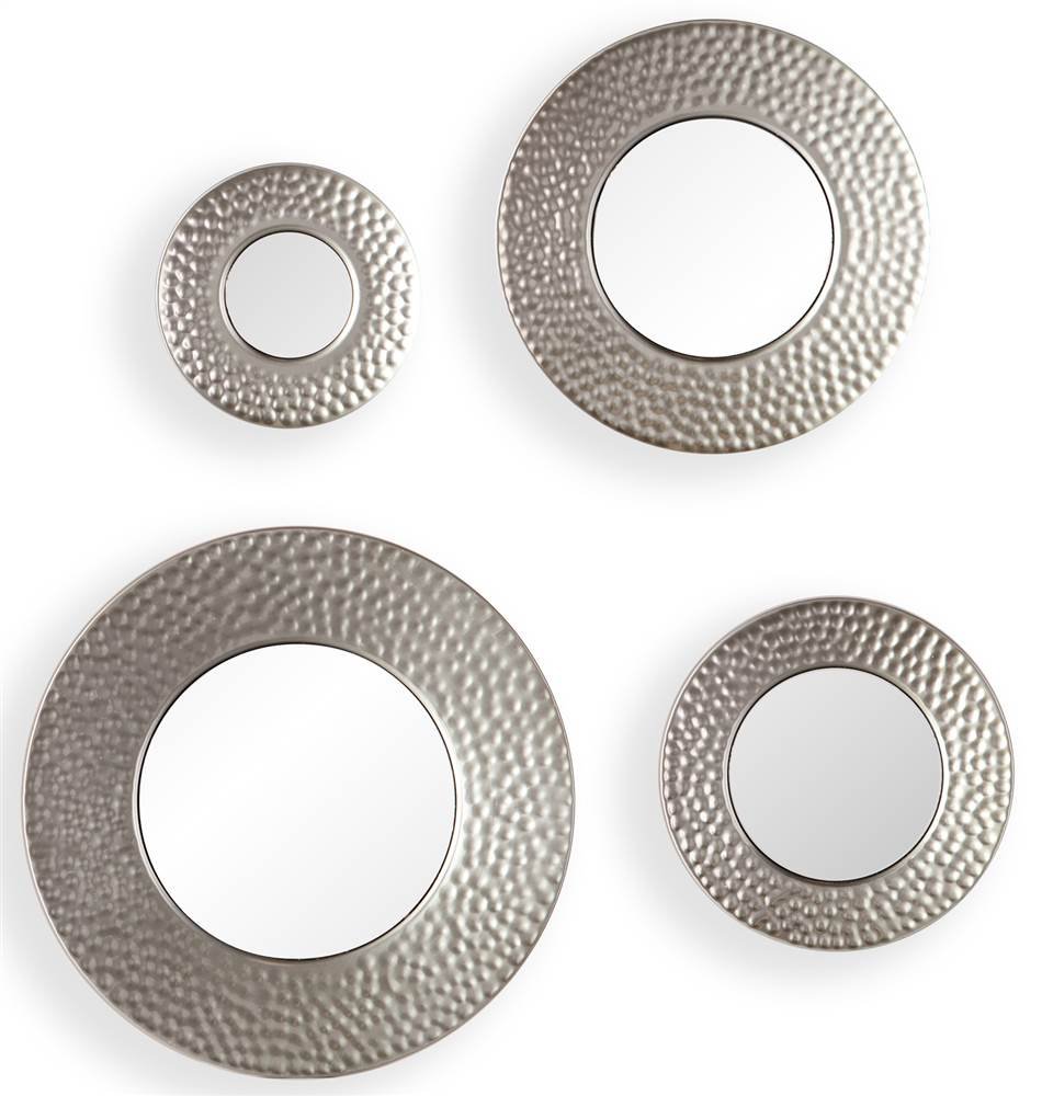 Southern Enterprises SEI Furniture 4-Piece Sphere Wall Mirror Set in Hammered Silver - Modern Home Decor for Living Room, Bedroom & Entryway