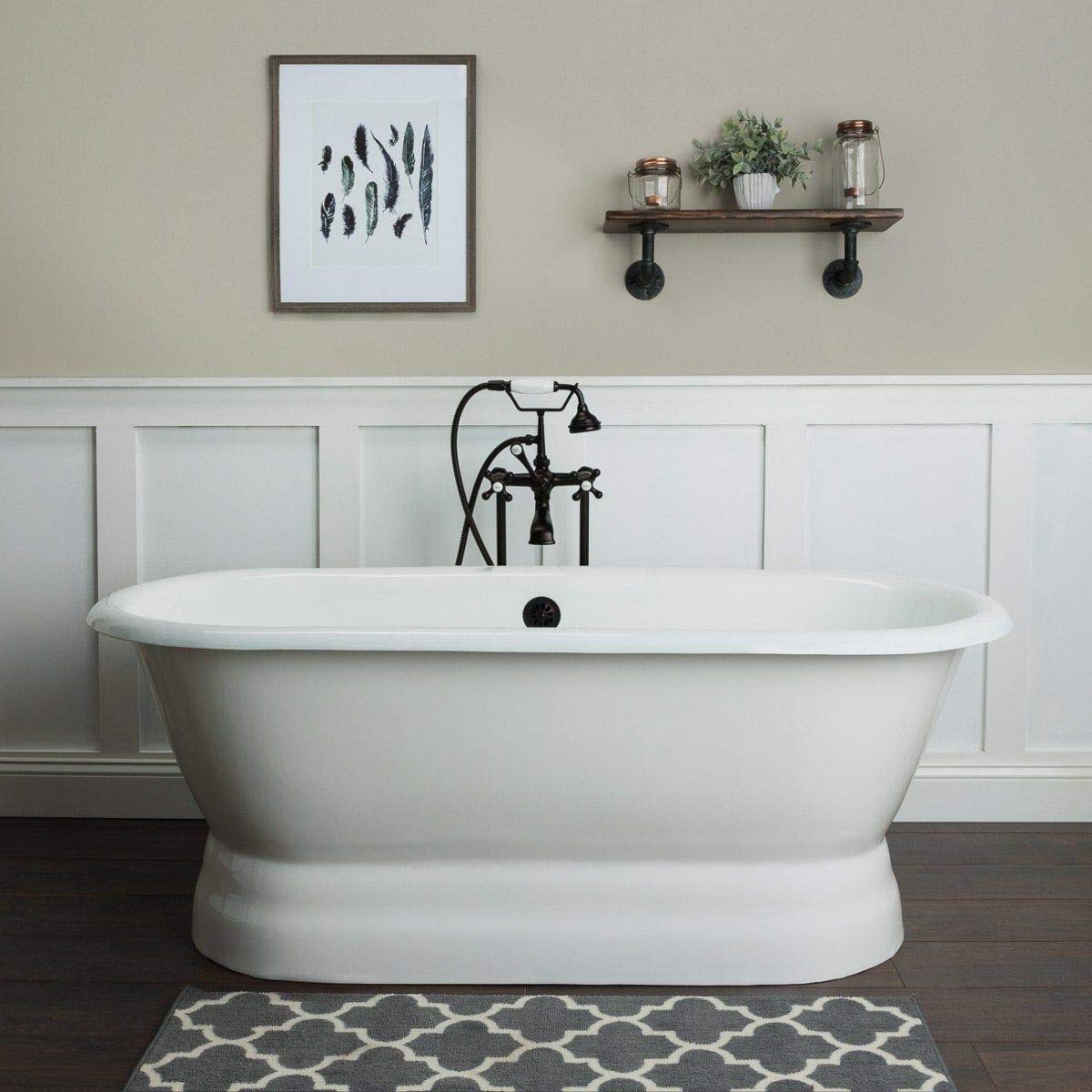 Vintage Tub & Bath Oxford 66 Inch Freestanding Cast Iron Soaking Bathtub - No Faucet Holes - Perfect for Luxury Bathrooms & Spa Retreats