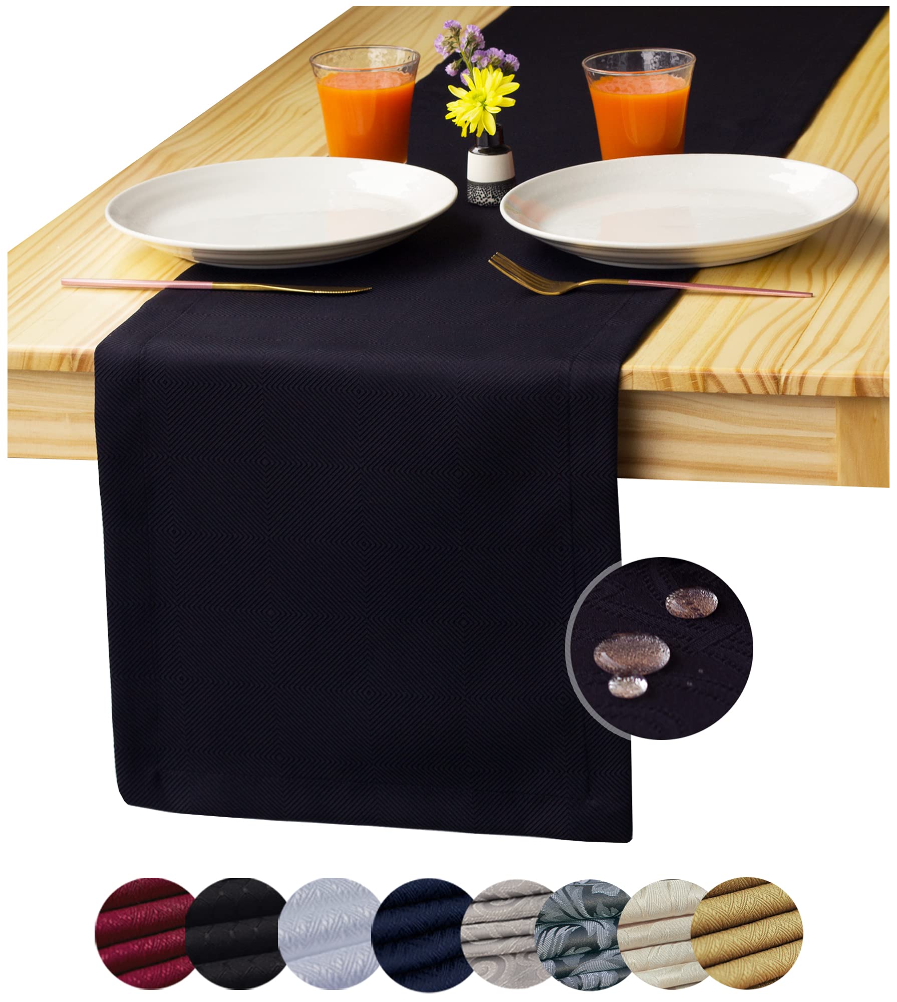 Akutana 36 Inch Black Waterproof Table Runner - Geometric Pattern Coffee Table Scarf for Dining, Dresser, Nightstand - Perfect for Weddings, Parties, Independence Day & Outdoor Decor