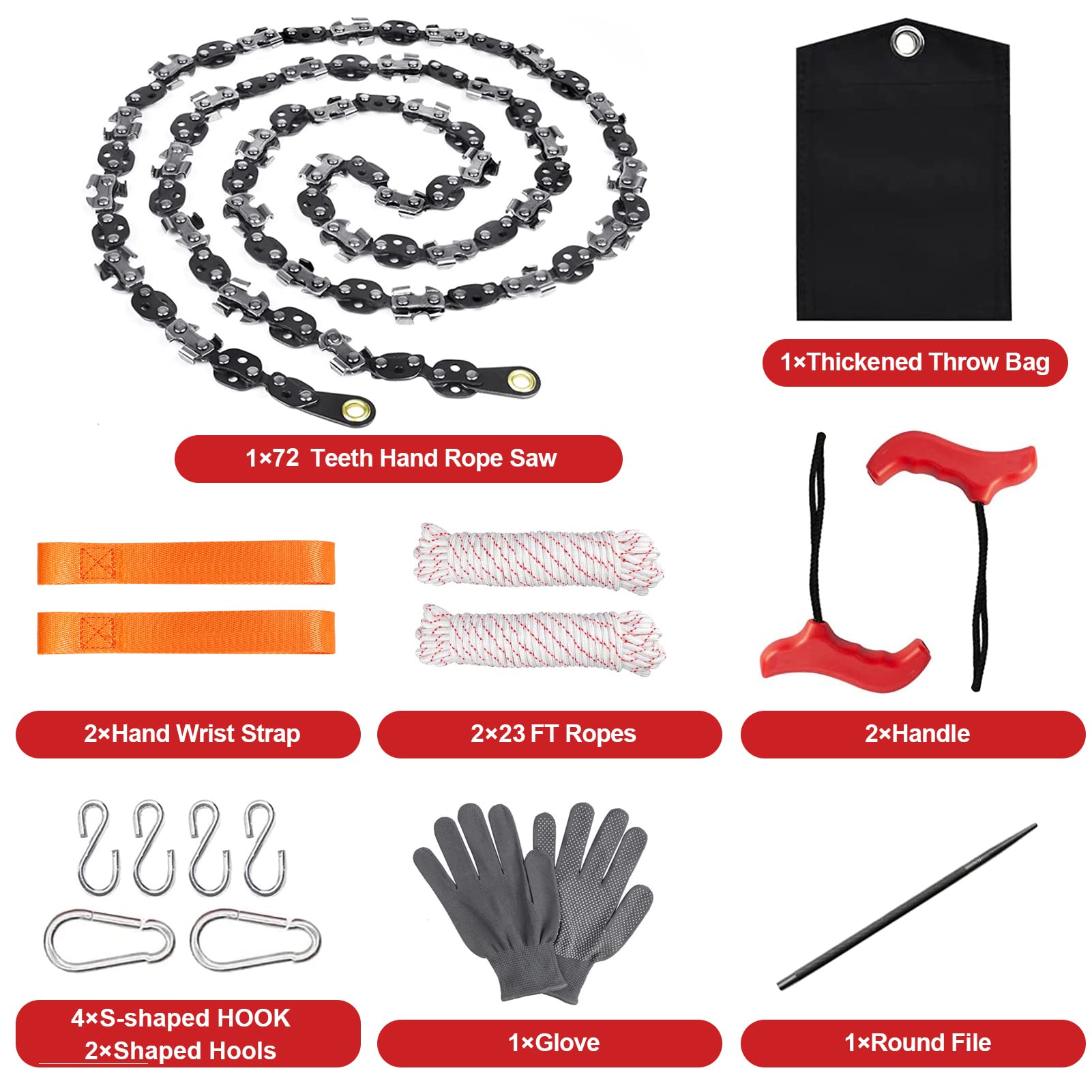 55 Inch Rope Chainsaw with 72 Sharp Teeth & 45.6 Feet Paracord Kit - YOJOR Upgraded Tree Limb Cutter for High Branches | Perfect for Camping, Gardening, and Emergency Tree Trimming