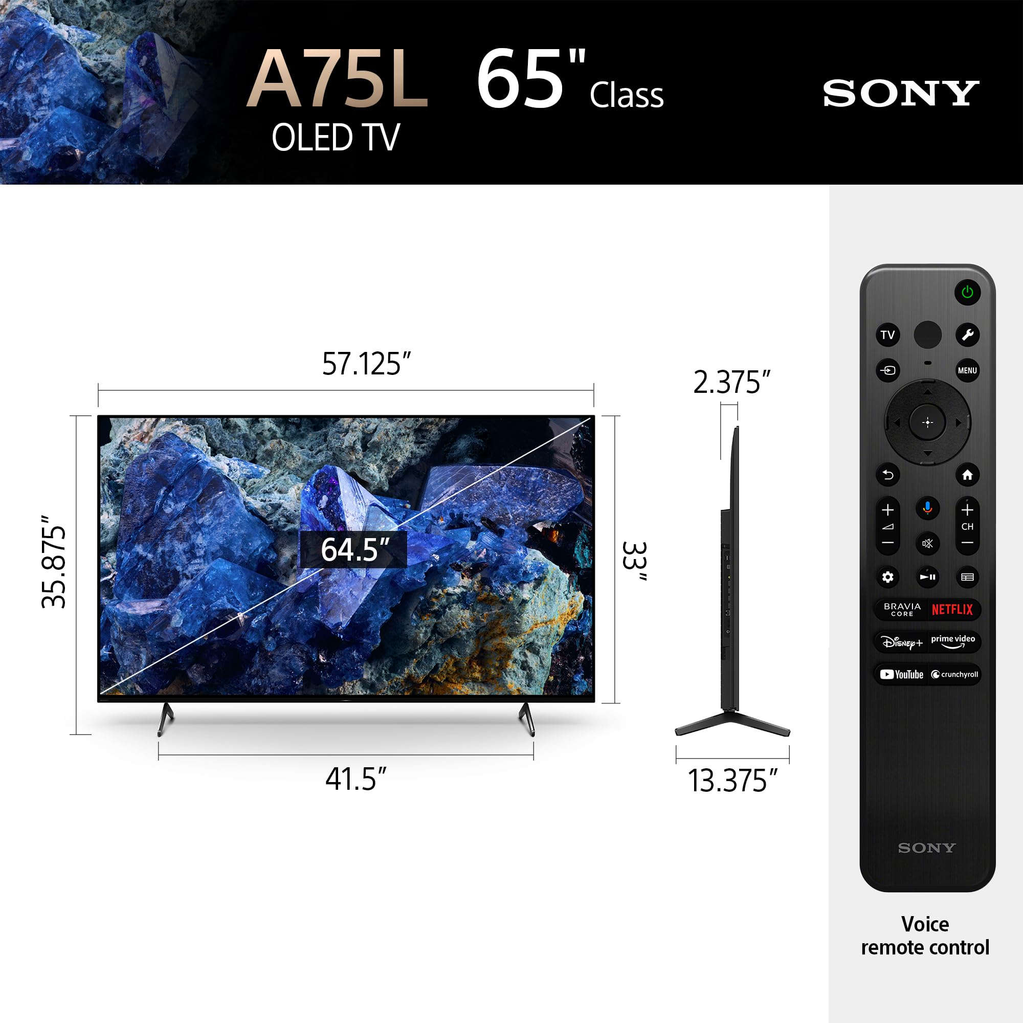 Sony 65 Inch OLED 4K Ultra HD Smart Google TV - BRAVIA A75L Series with Dolby Vision HDR, Perfect for PlayStation®5 Gaming & Home Theater (XR65A75L) - Ideal for Living Rooms, Gaming Setups & Movie Nights