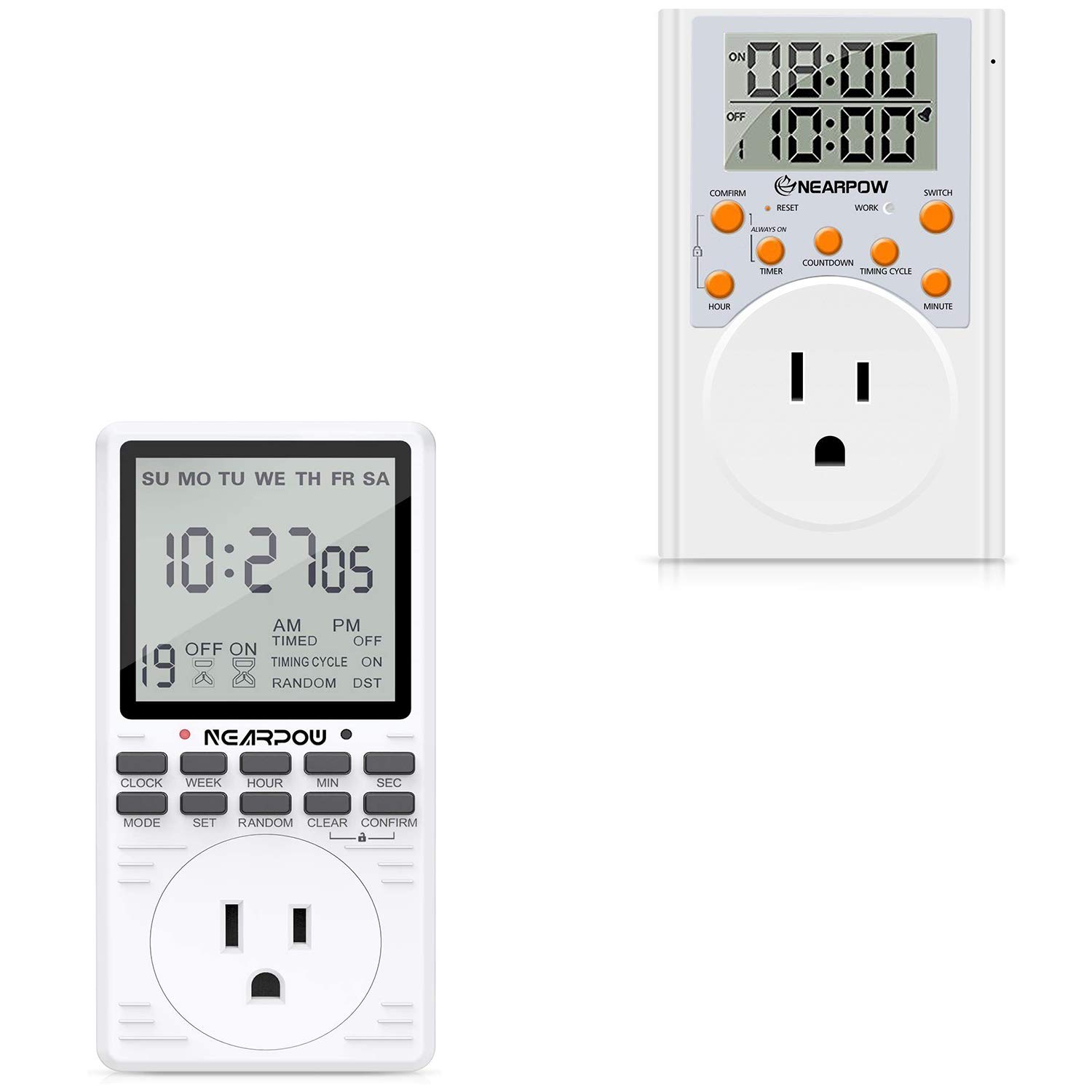 NEARPOW Smart Outlet Timer - 7-Day Programmable Digital Timer with Countdown & Infinite Short Cycle, 3/19 ON/Off Settings, 15A/1800W 3-Prong Plug - Perfect for Christmas Lights, Aquariums, Grow Lights & Home Automation