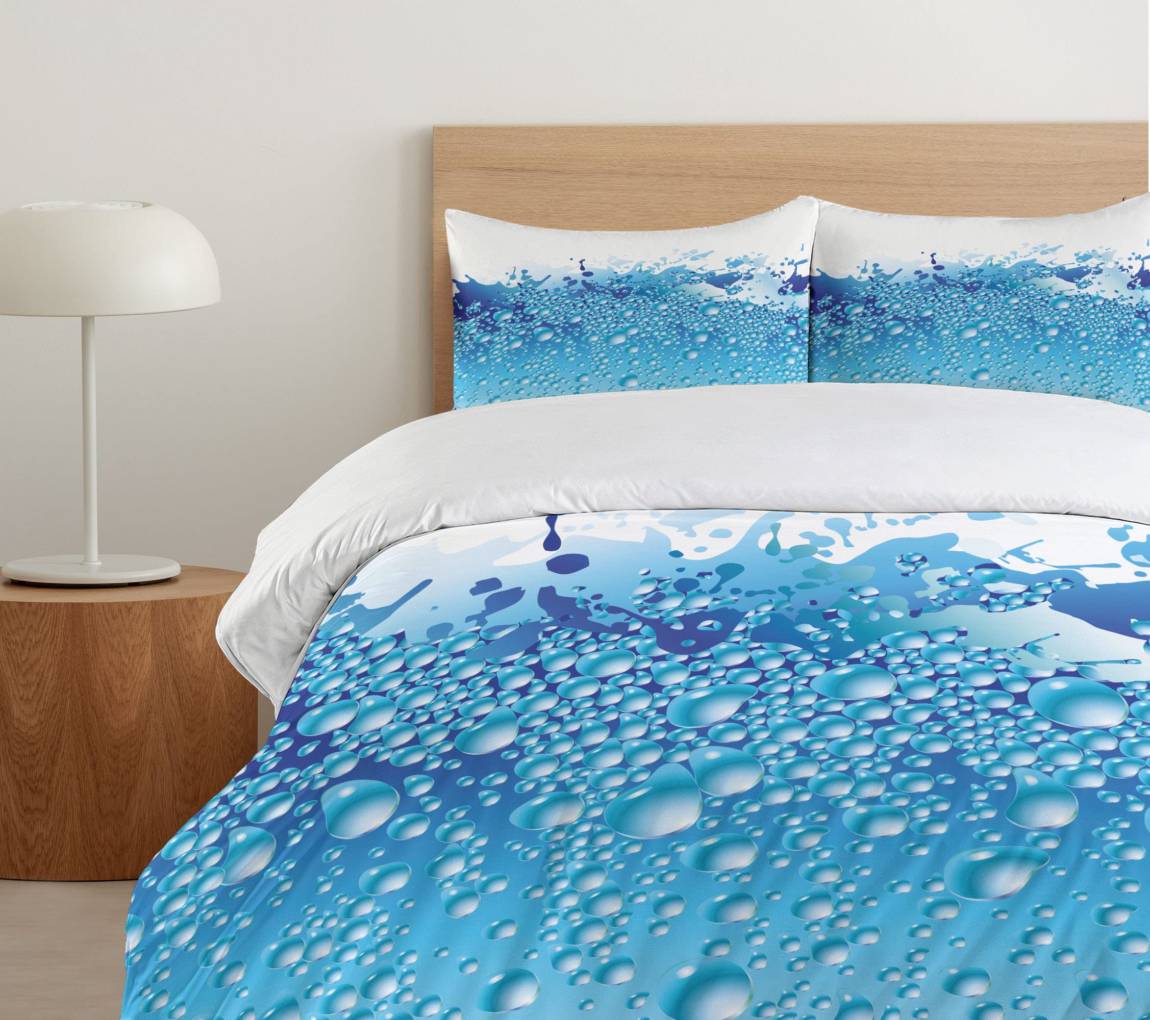 Ambesonne Modern King Size Duvet Cover Set - Aquarium Water Bubbles Splashes Art Print, 3 Piece Bedding Set with 2 Pillow Shams, Dark Blue & Sky Blue - Perfect for Coastal, Nautical or Ocean Themed Bedrooms
