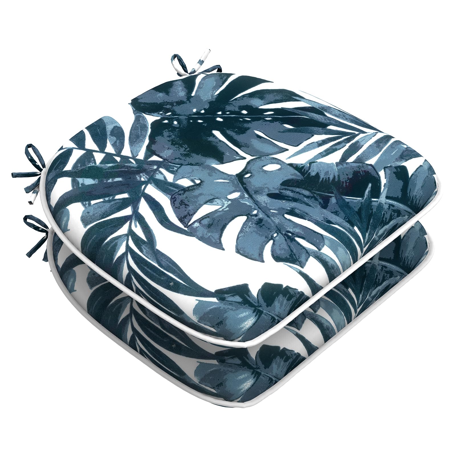 LTXIII Indoor/Outdoor Chair Cushions Set of 2 - 16x17 Inch Patio Seat Cushions with Ties - Water-Resistant Palm Blue Cushion Pads for Garden, Home & Office Furniture - Perfect for Outdoor Lounging, Dining Sets & Decorative Accents