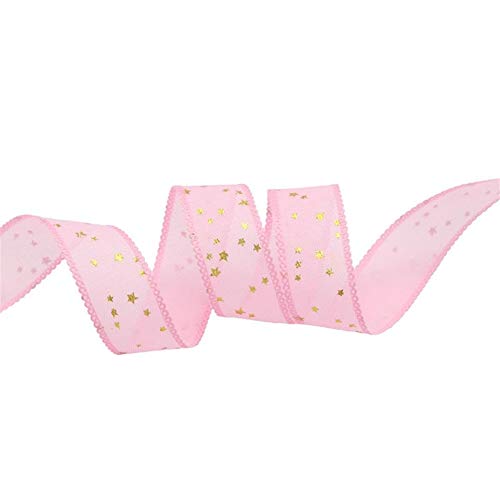 5 Yards 25mm Wide Pink Organza Ribbon for Crafts, Gift Wrapping, Hair Bows & Christmas Decorations - Premium Quality DIY Scarf Ribbon for Party, Wedding, Holiday and Home Decor