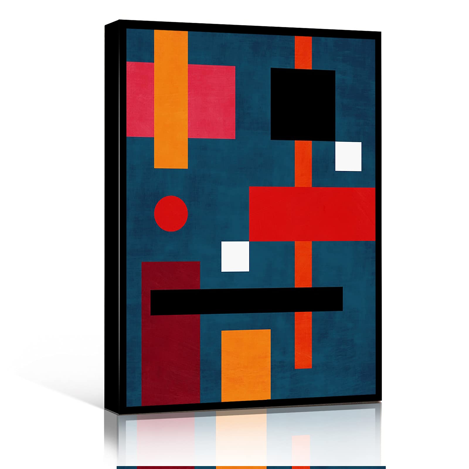 Minimalist Abstract Geometric Wall Art - Bauhaus Inspired Blue Canvas Print 8''x12'' Inch with Wood Frame | Modern Gaming Room Decor for Boys & Men | Perfect for Bedroom, Office & Man Cave Wall Decor
