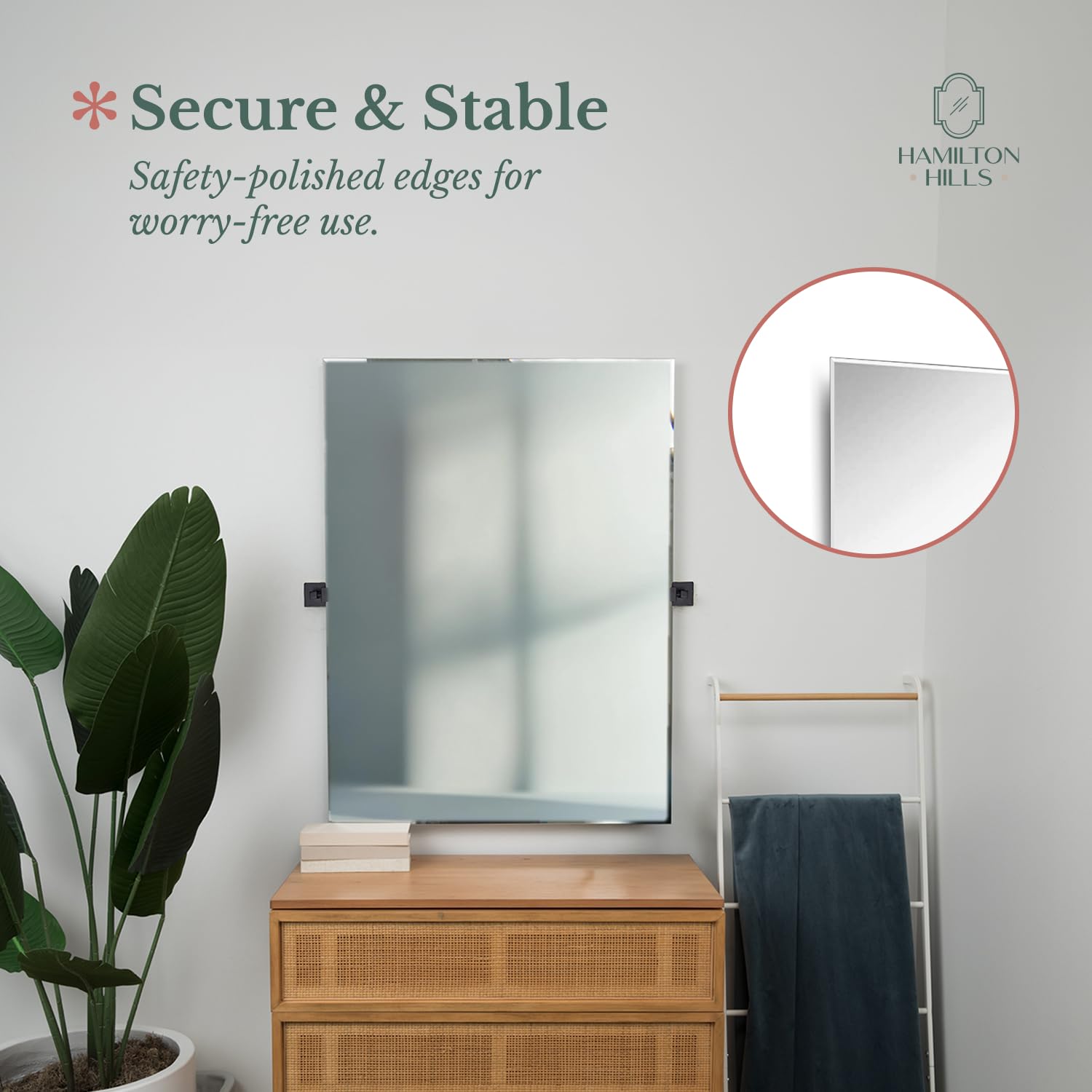 24x36 Inch Pivot Wall Mirror with Matte Black Brackets - Frameless Adjustable Bathroom Vanity Mirror - Modern Farmhouse Wall-Mounted Design for Bedroom & Living Room Decor