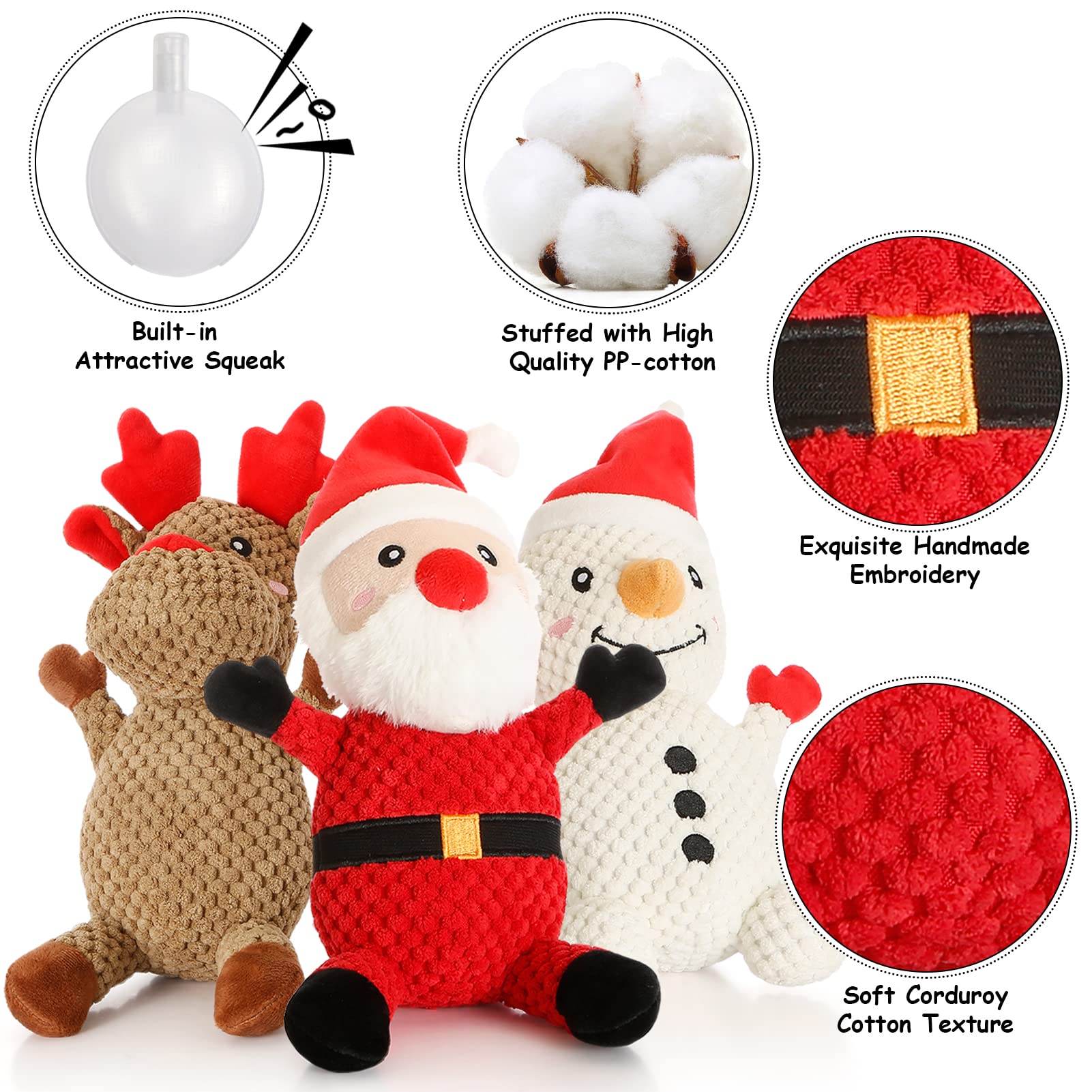 Senneny 3 Pack Christmas Dog Toys - Santa, Reindeer & Snowman Plush Squeaky Toys for Puppies & Dogs | Interactive Chew Toys for Small, Medium & Large Breeds | Perfect for Holiday Playtime & Training Gifts