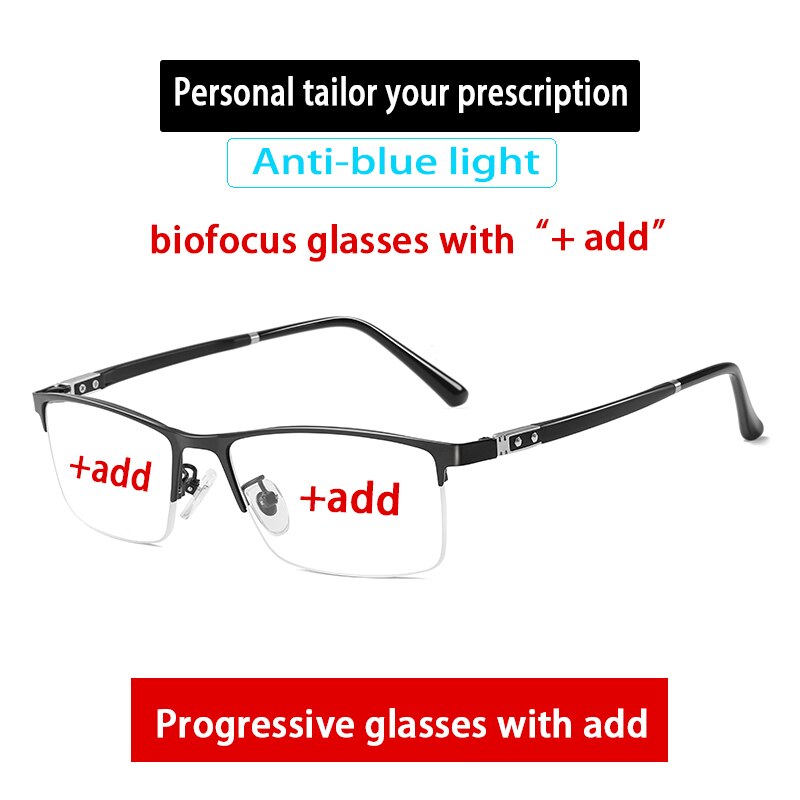 Aidien Men's Custom Lens Semi-Rimless Alloy Frame Eyeglasses AR5055 - Lightweight & Durable Glasses for Work, Reading & Everyday Use