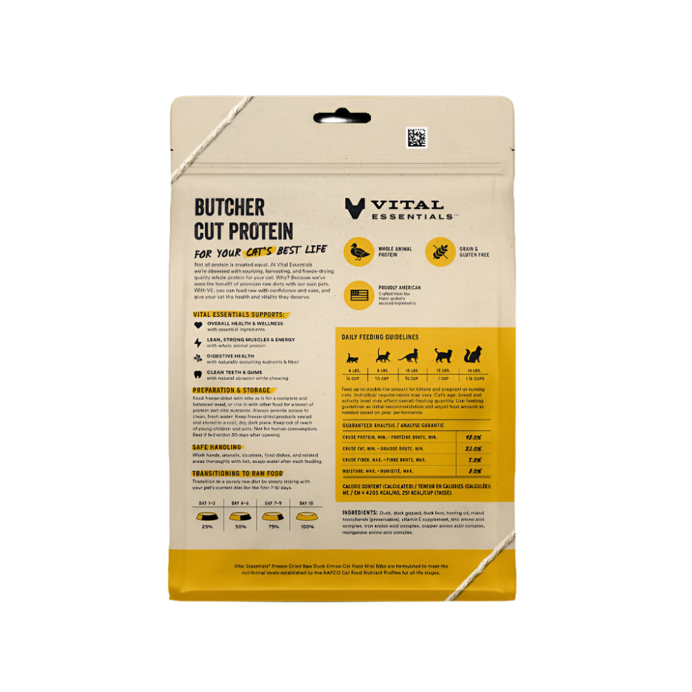 Freeze Dried Raw Duck Entree Mini Nibs Cat Food - Grain Free, High Protein Natural Cat Treats for Indoor & Outdoor Cats - Perfect for Training Rewards and Mealtime Toppers