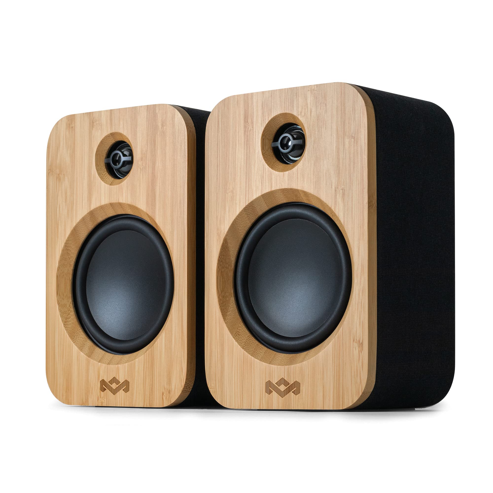 House of Marley Get Together Duo Wireless Bluetooth Bookshelf Speakers - Eco-Friendly Bamboo Design, 25-Hour Battery Life, AUX Input, Premium Sound for Home, Office & Outdoor Use