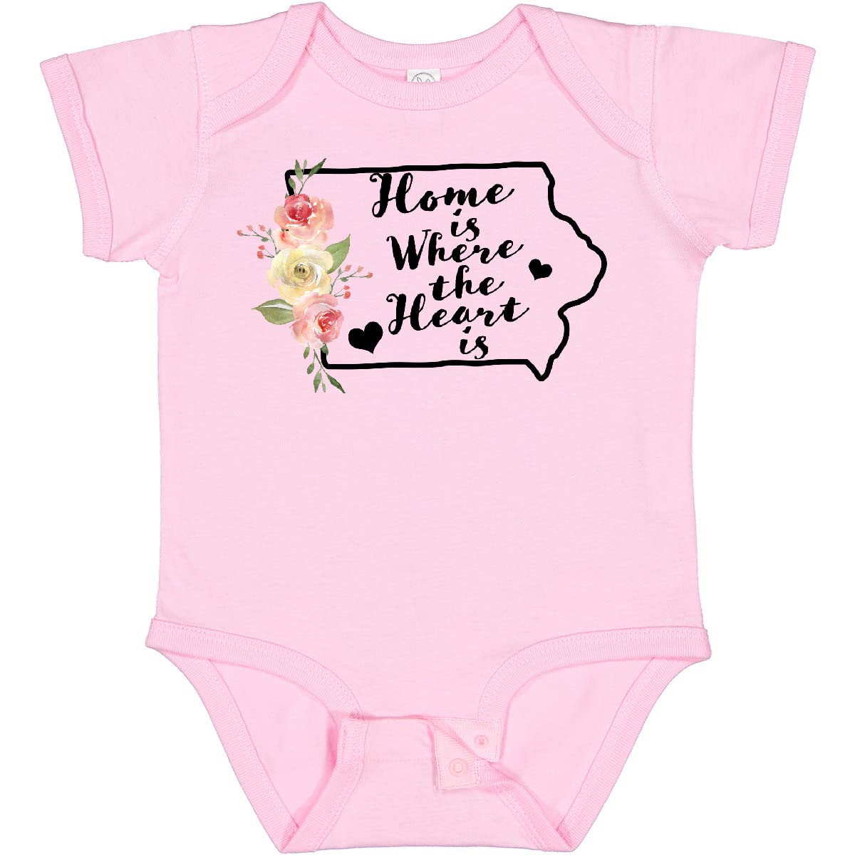 Inktastic Iowa Home is Where The Heart is Watercolor Floral Baby Bodysuit - Soft Cotton Infant Onesie for Newborns, Baby Showers & Family Photos