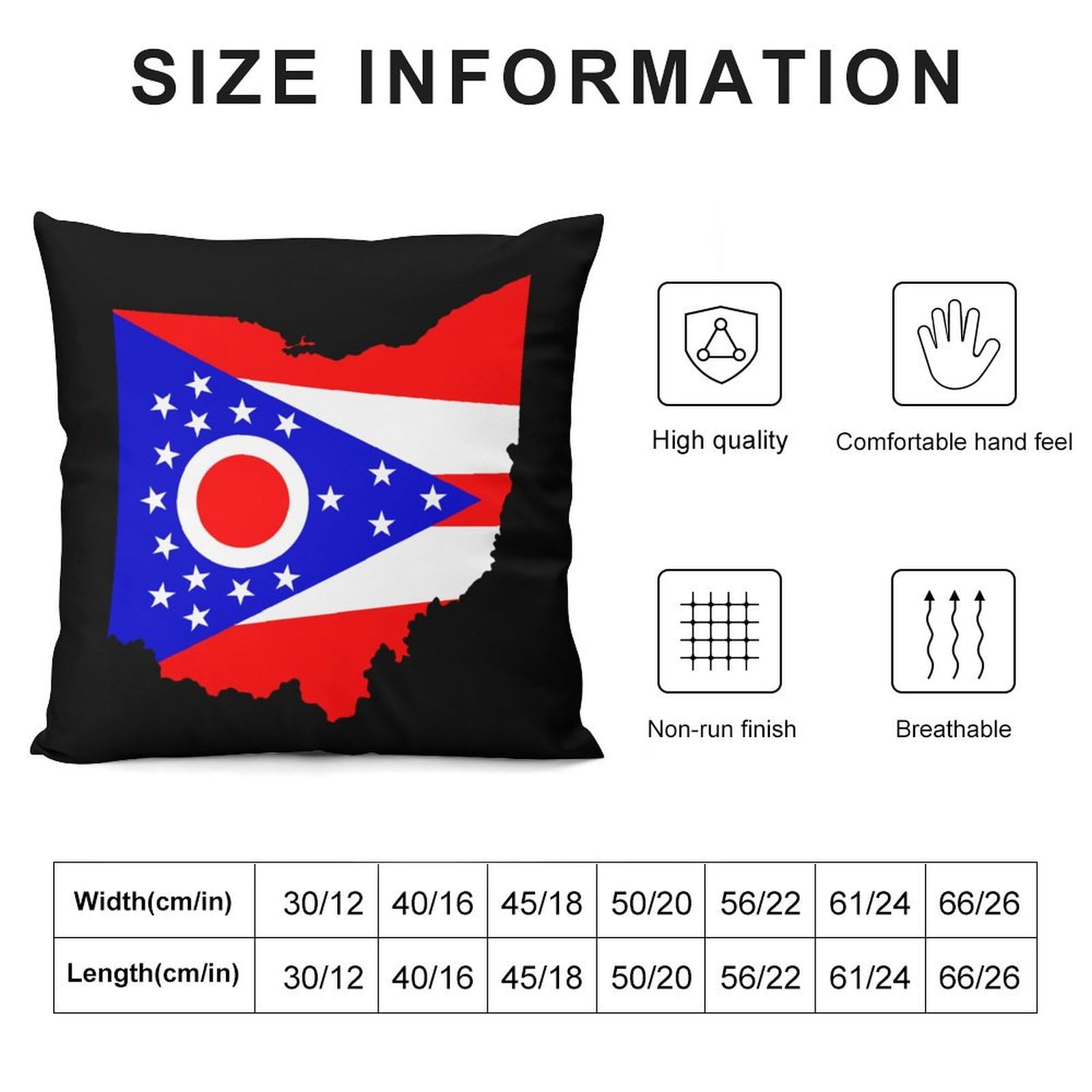 Ohio State Flag Map Plush Pillow Covers Set of 4 - 16x16 Inch Soft Cushion Covers for Sofa, Bed, Couch - Perfect for Home Decor, College Dorm, Game Day & Patriotic Gift