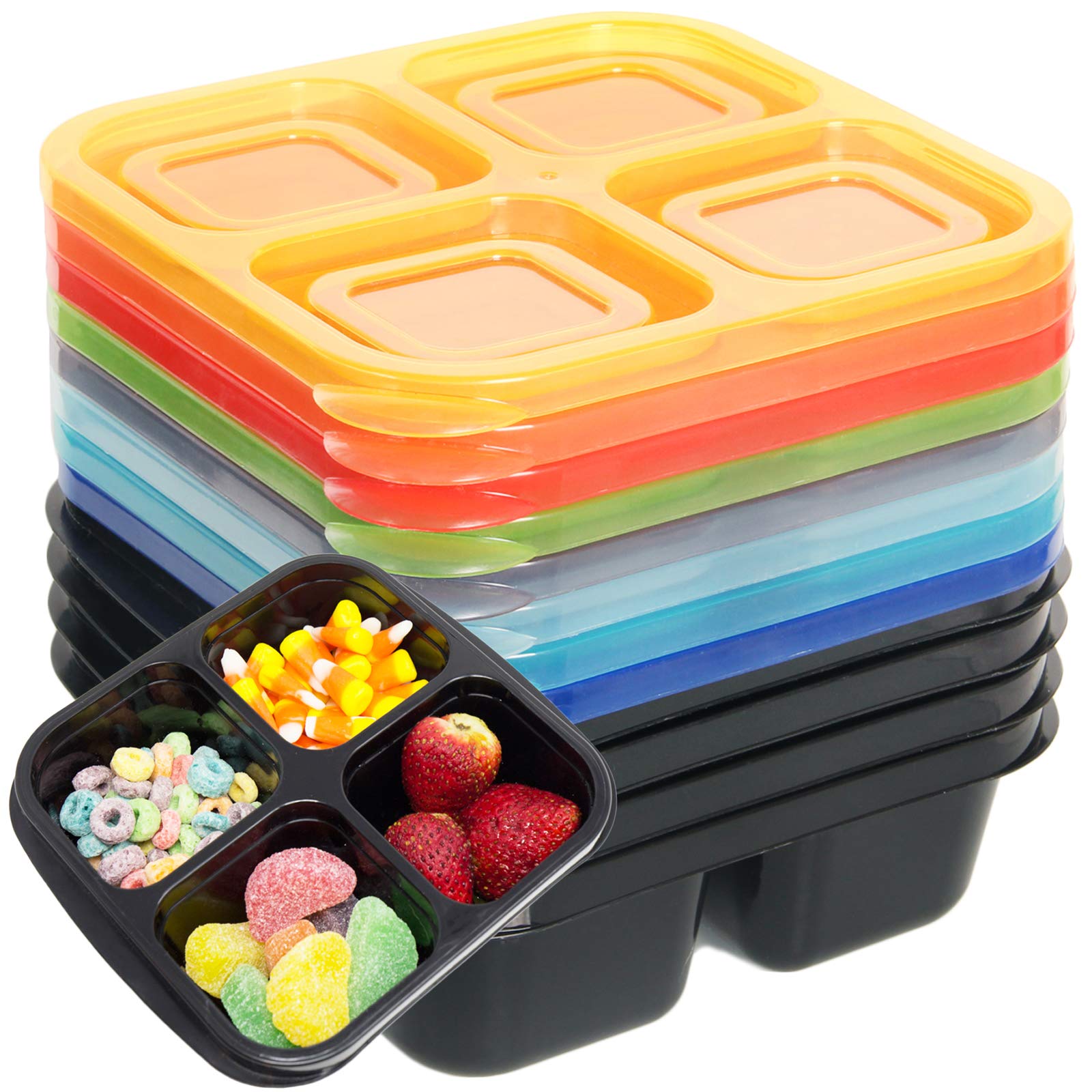 Youngever 8-Pack Rainbow Bento Box Set - 4-Compartment Reusable Food Storage Containers for Snacks, Lunch & Meal Prep | Perfect for School, Office & Picnics