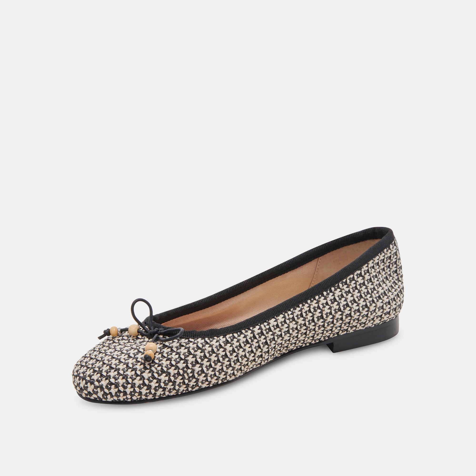 CACY Women's Ballet Flats - Comfortable White & Black Raffia Shoes for Casual Wear, Office & Summer Outfits | Slip-On Loafers for Walking, Travel & Everyday Use
