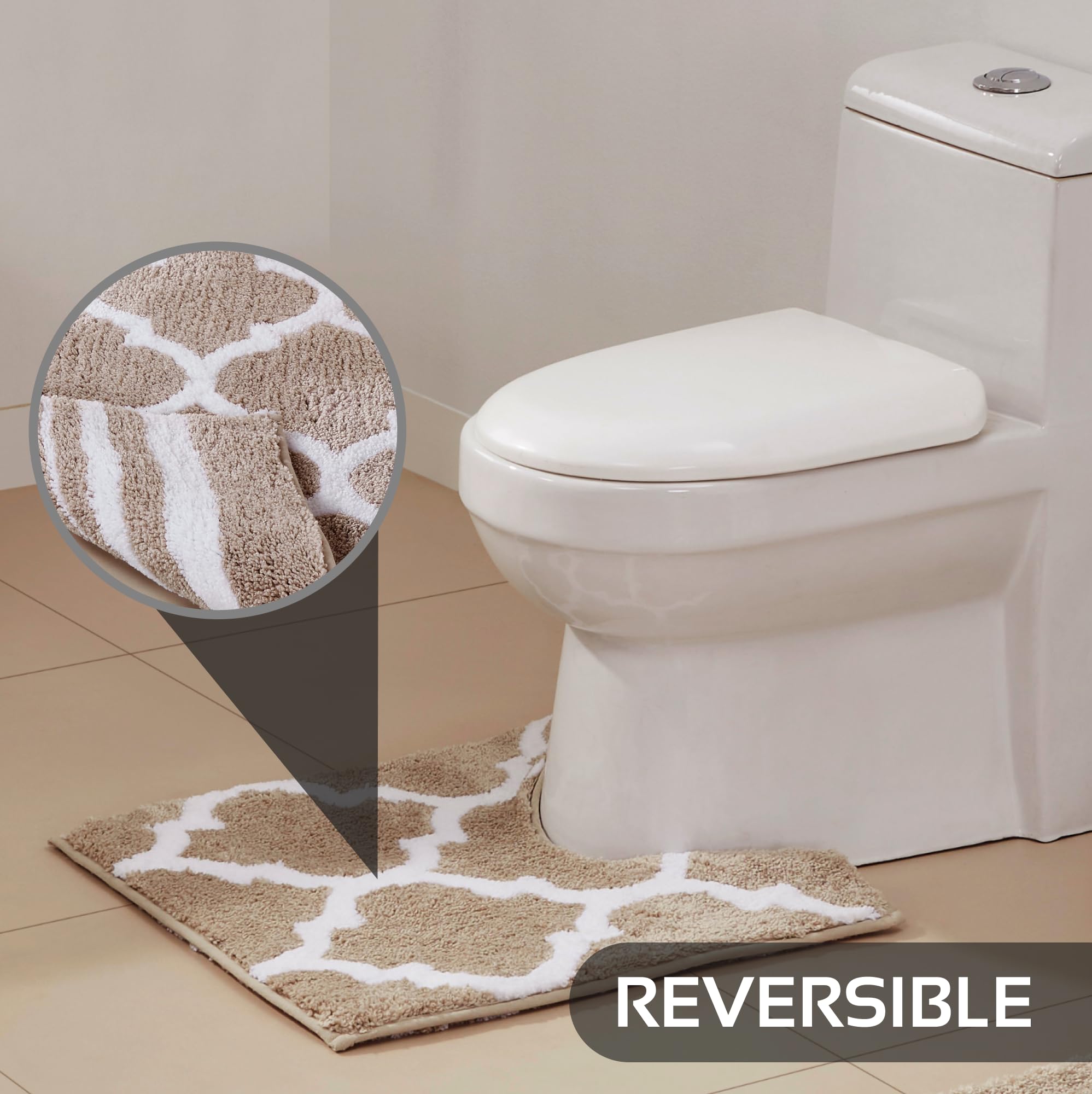 Better Trends Marrakesh Collection - 100% Polyester Reversible Bath Rug | Water Absorbent Bathroom Mat & Doormat | Beige 20