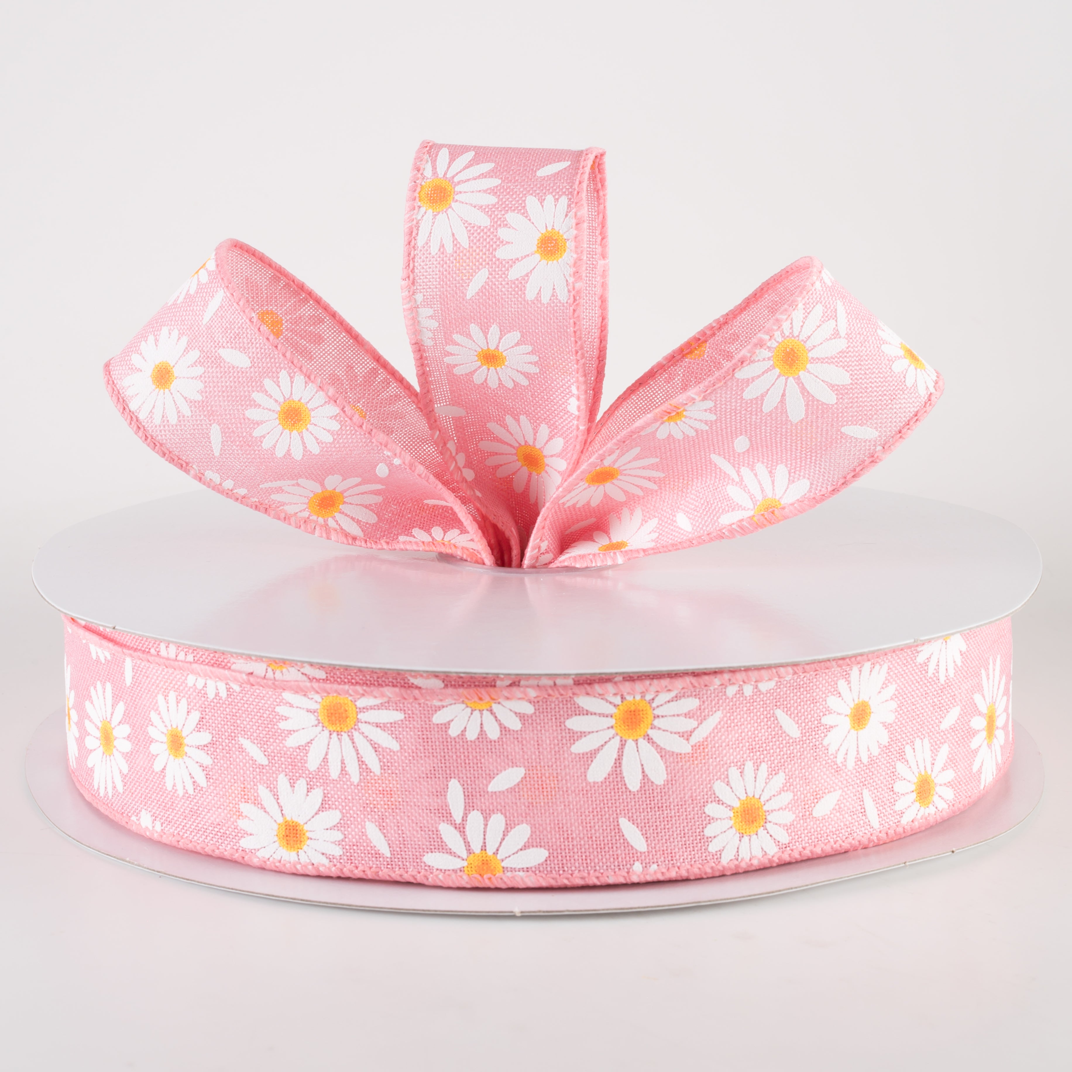 1.5 Inch Pink Linen Daisies & Petals Ribbon - 50 Yards Floral Craft Ribbon for Gift Wrapping, Wedding Decorations, DIY Scrapbooking and Hair Bows