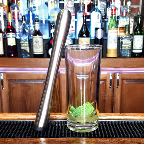 Premium BarConic® Stainless Steel Cocktail Muddler - Slim Design with Black Tenderizer Head for Mojitos, Old Fashioned & Home Bartending
