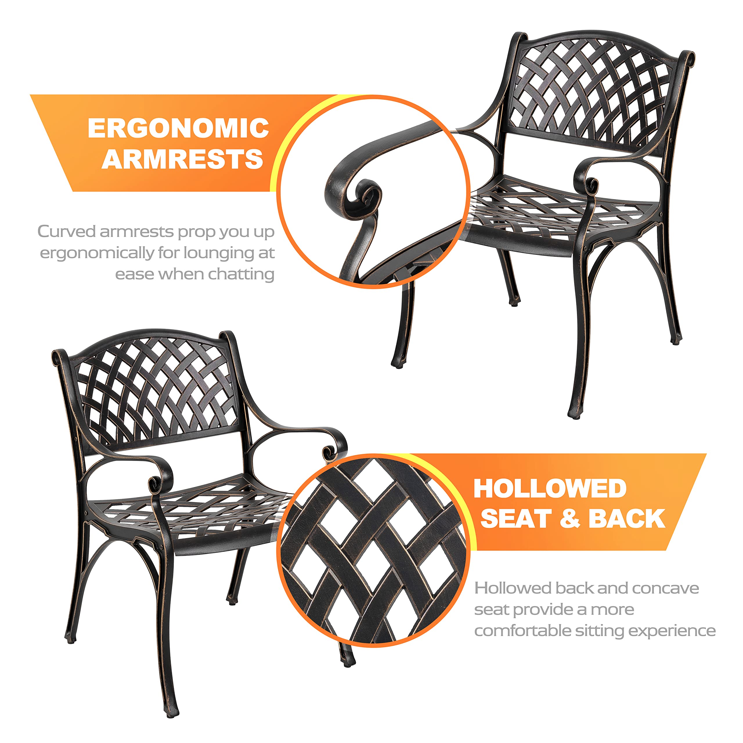 NUU GARDEN 3-Piece Outdoor Bistro Set - Cast Aluminum Patio Table & Chairs with Umbrella Hole & Red Cushions - Rustproof Black Garden Furniture for Backyard, Balcony, Front Porch - Perfect for Outdoor Dining, Relaxing & Entertaining