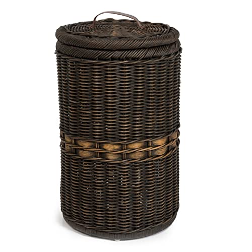 The Basket Lady Tall Wicker Trash Basket with Removable Metal Liner - 15.5 Inch Diameter x 25.5 Inch Height - Antique Walnut Brown - Perfect for Living Room, Bedroom, Office & Outdoor Waste Disposal
