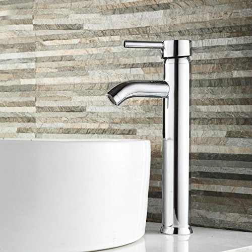 Wovier Chrome Single Handle Vessel Sink Faucet with Supply Hose - Tall Commercial Bathroom Basin Mixer Tap for Lavatory, Vanity & Powder Room Use