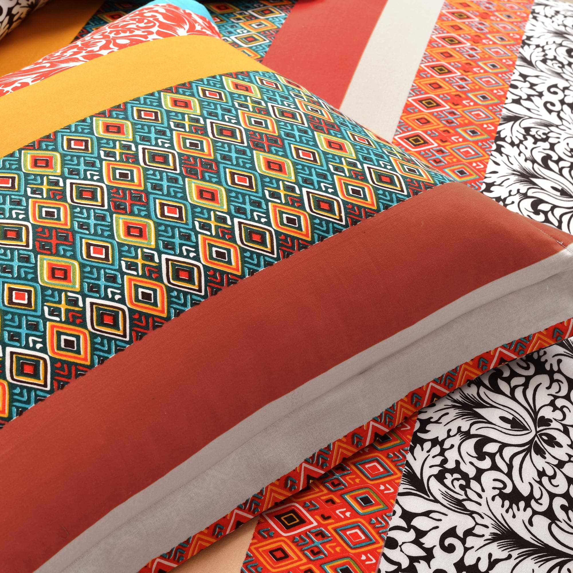 Boho Stripe Cotton Reversible Duvet Cover Set - Queen Size, Soft Breathable Bedding with Piping - Perfect for Bohemian Bedroom Decor & Guest Room Styling