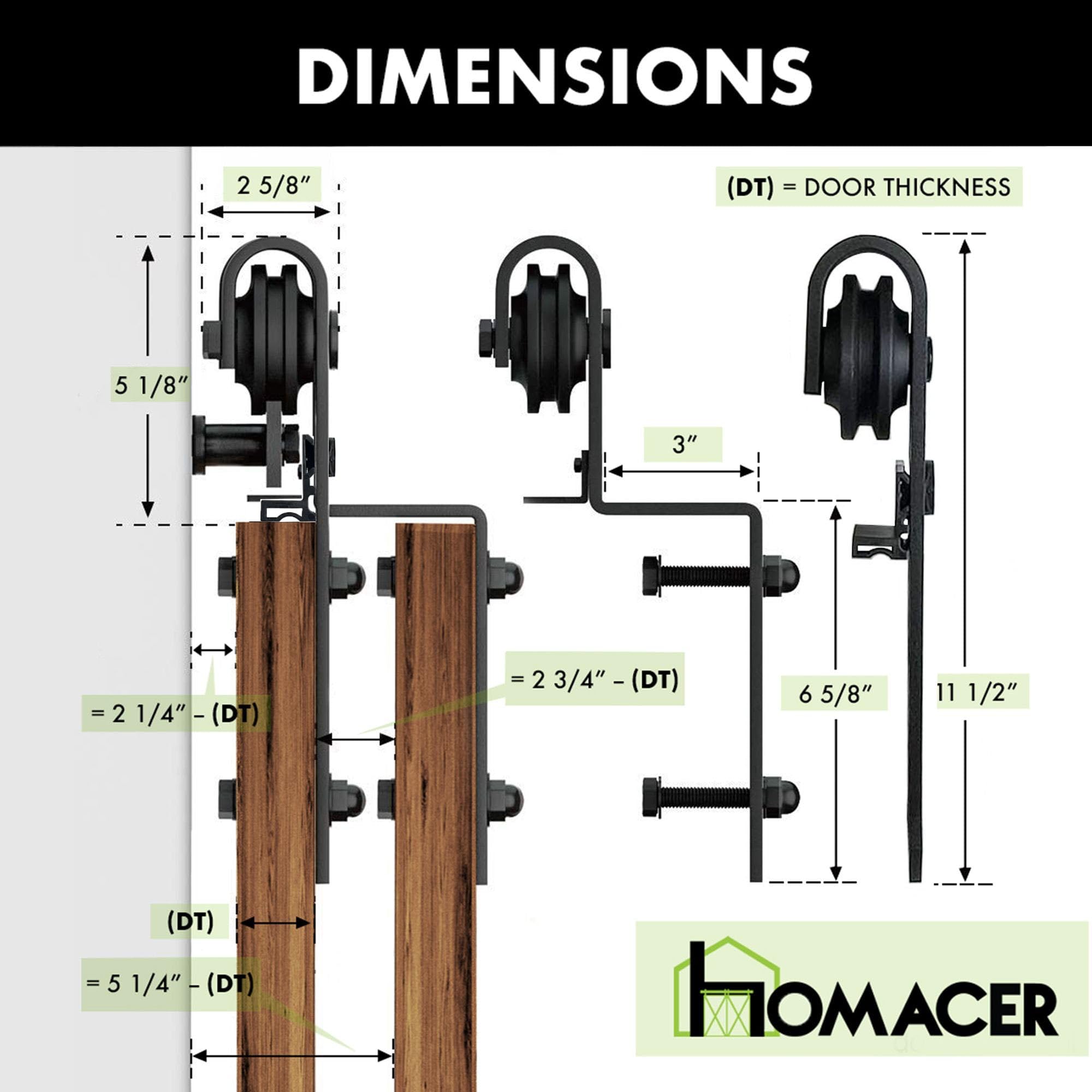 Homacer Black Rustic Single Track Bypass Sliding Barn Door Hardware Kit - 16ft Long Flat Track for Double Doors with Classic Roller Design | Perfect for Farmhouse, Loft & Industrial Style Home Interiors