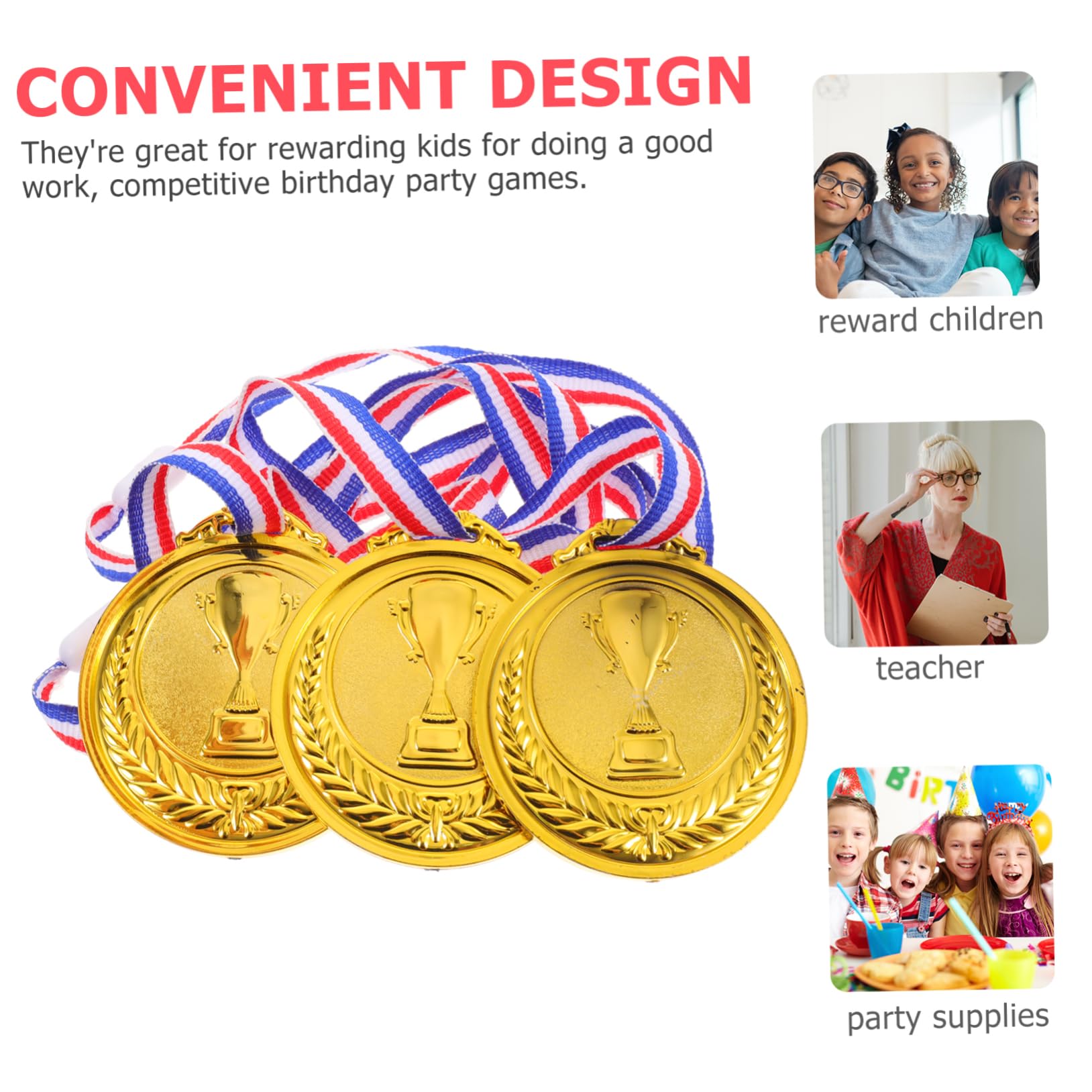 Milisten 6-Piece Kids' Plastic Gold Medals Set - Reusable Children's Award Toys for Sports Day, Birthday Parties & School Achievements