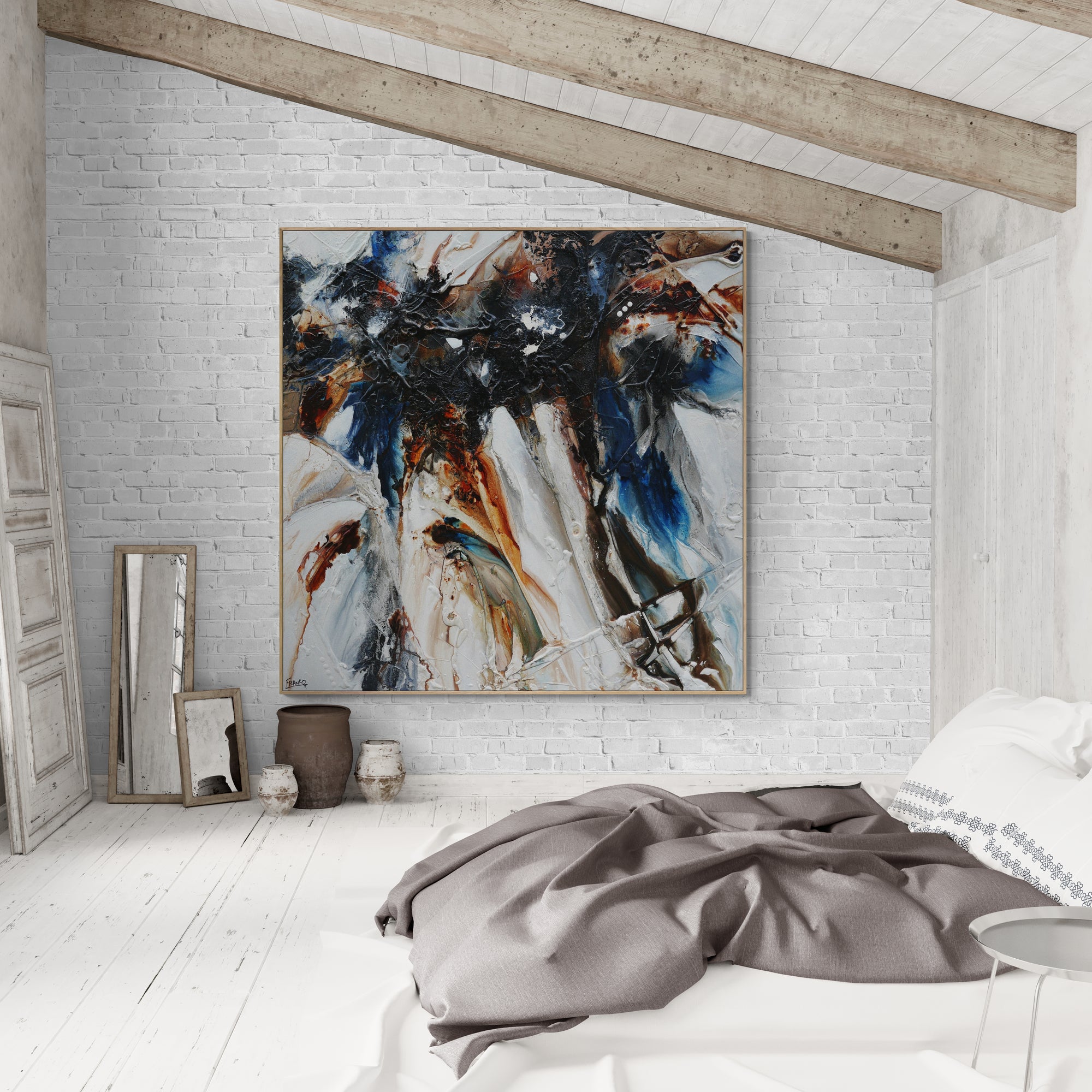 Denim Rush 150cm x 150cm Rustic Blue Textured Abstract Canvas Art - Modern Wall Decor for Living Room, Bedroom & Office