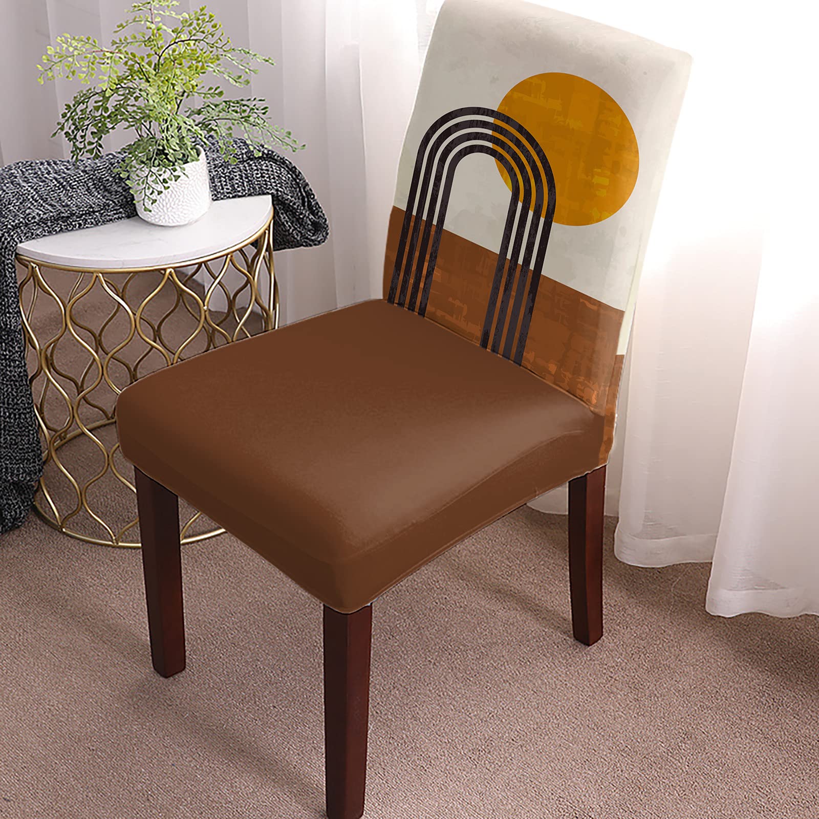Bohemian Abstract Art Mid Century Sun Rainbow Stretch Dining Chair Slipcovers - Set of 6 Removable Washable Parsons Chair Protectors for Kitchen, Dining Room, Banquet & Party Decor