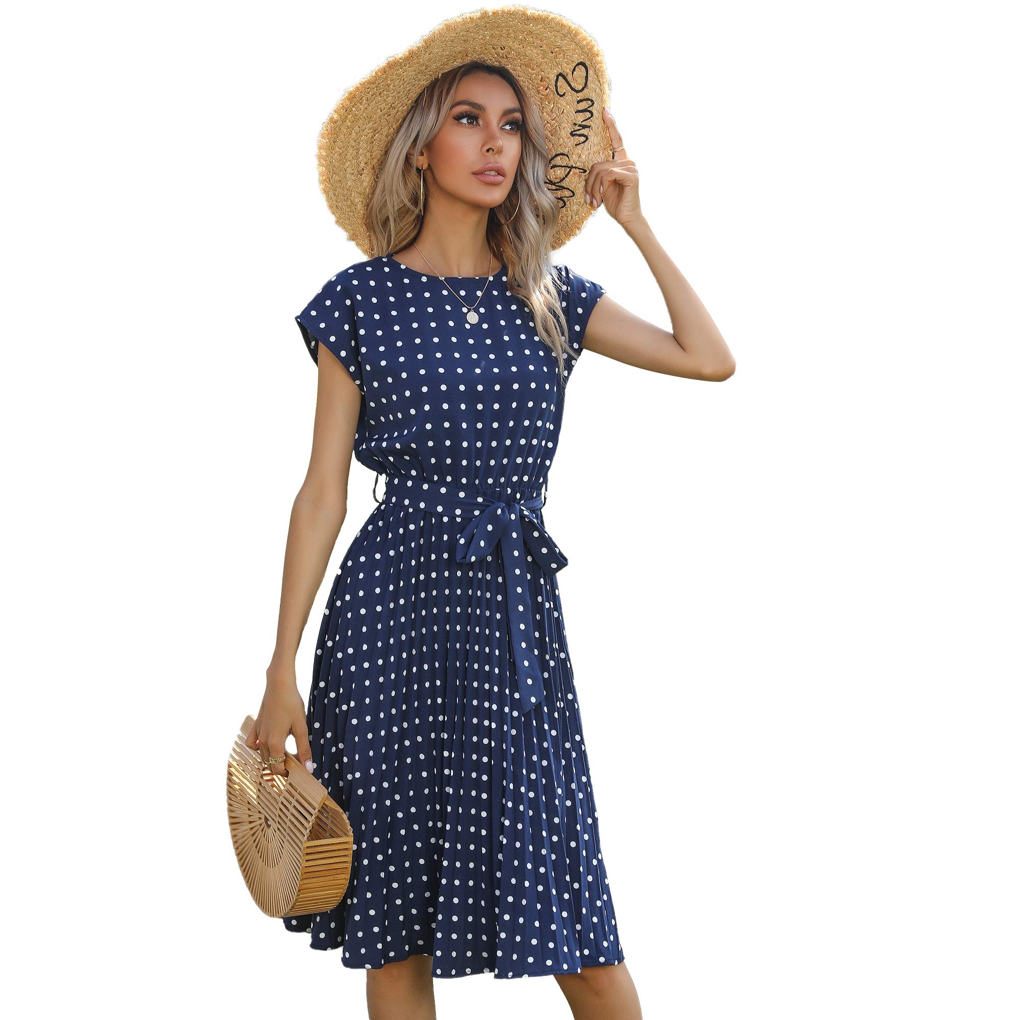 Women's Short Sleeve Polka Dot Summer Dress - Casual Flowy Beach Sundress for Vacation, Party & Outdoor Activities