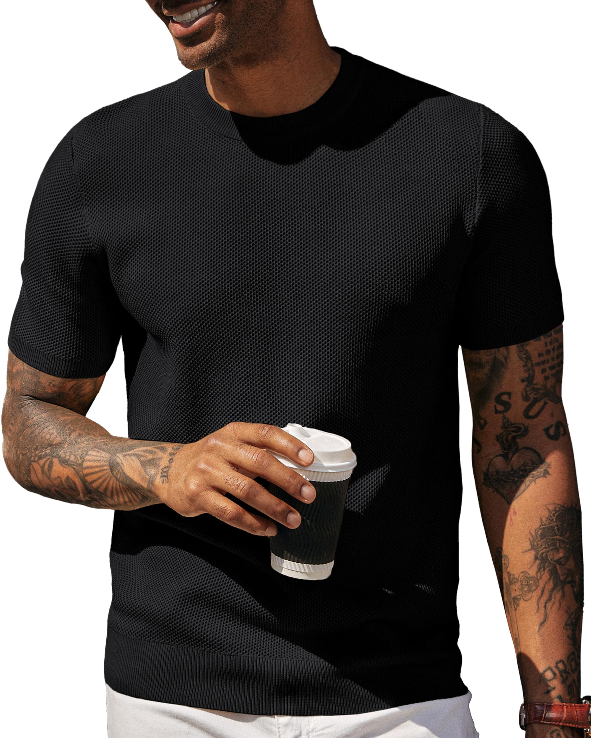 PJ PAUL JONES Men's Honeycomb Waffle Knit T-Shirt - Breathable Short Sleeve Crewneck Pullover Tee for Casual Wear, Lounge & Everyday Outfits