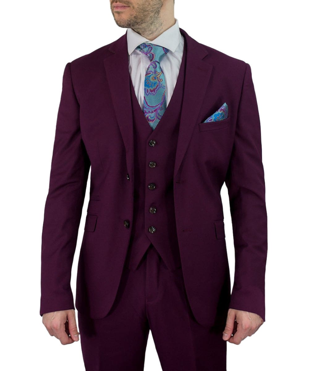 Cavani Magnus Men's 3 Piece Burgundy Tuxedo Suit 36R with 32R Pants - Formal Wedding, Prom & Evening Wear for Special Occasions
