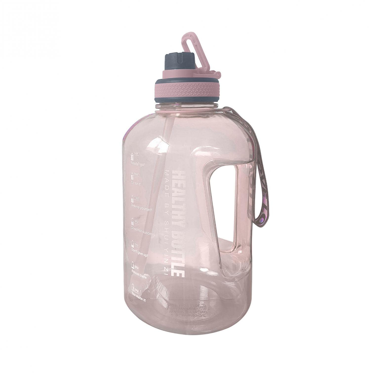 Half Gallon Water Bottle with Straw Lid - 64oz BPA Free Large Capacity Jug with Time Marker, Carry Strap & Handle | Reusable Leakproof Sports Water Bottle for Gym Workout, Hiking, Camping & Outdoor Activities