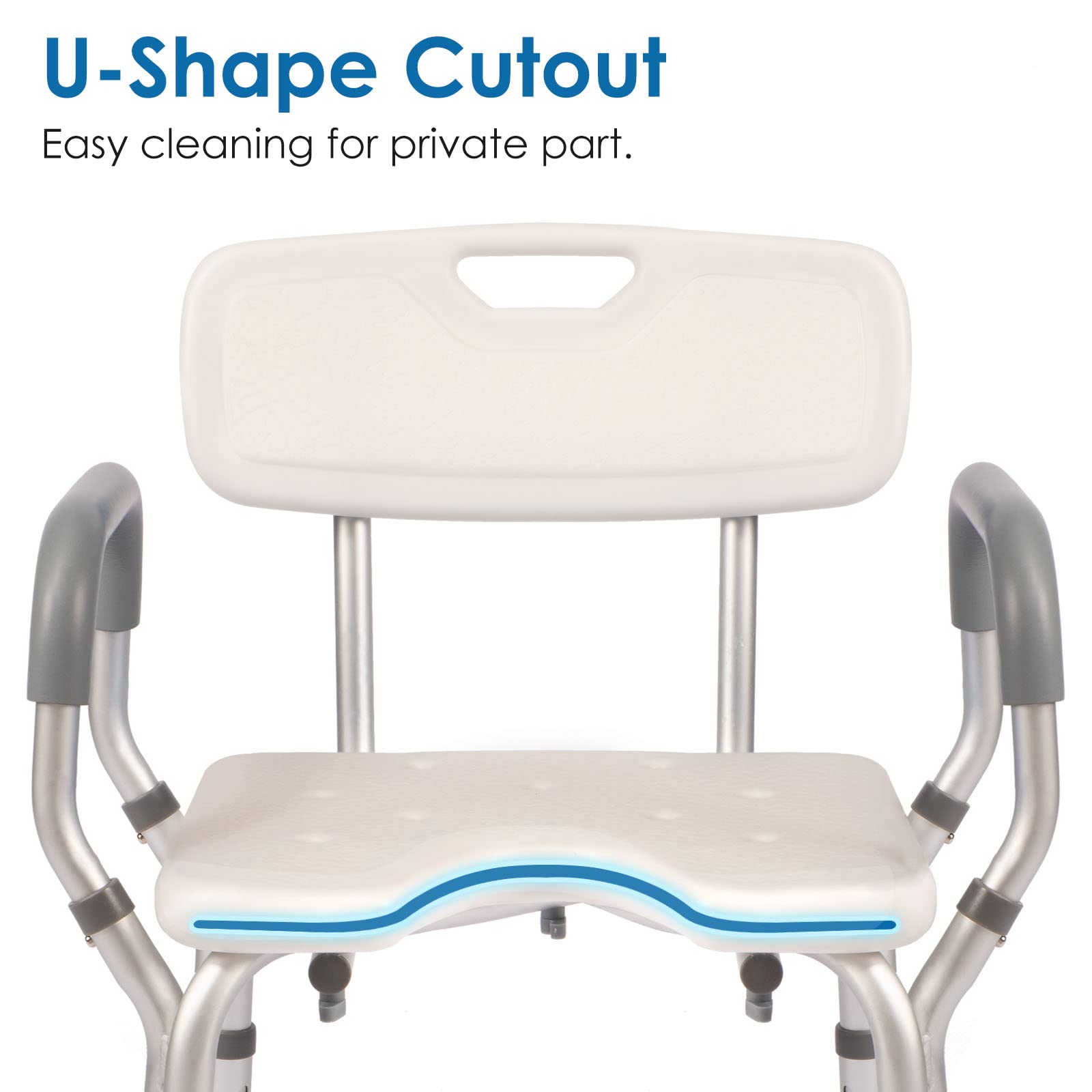 Sturdy Shower Chair with Arms & Back Support - 330lb Weight Capacity, Non-Slip Bath Seat for Elderly & Disabled, Tool-Free Assembly with Cutout Design & Anti-Cold Pads - Ideal for Safe Bathing & Shower Safety