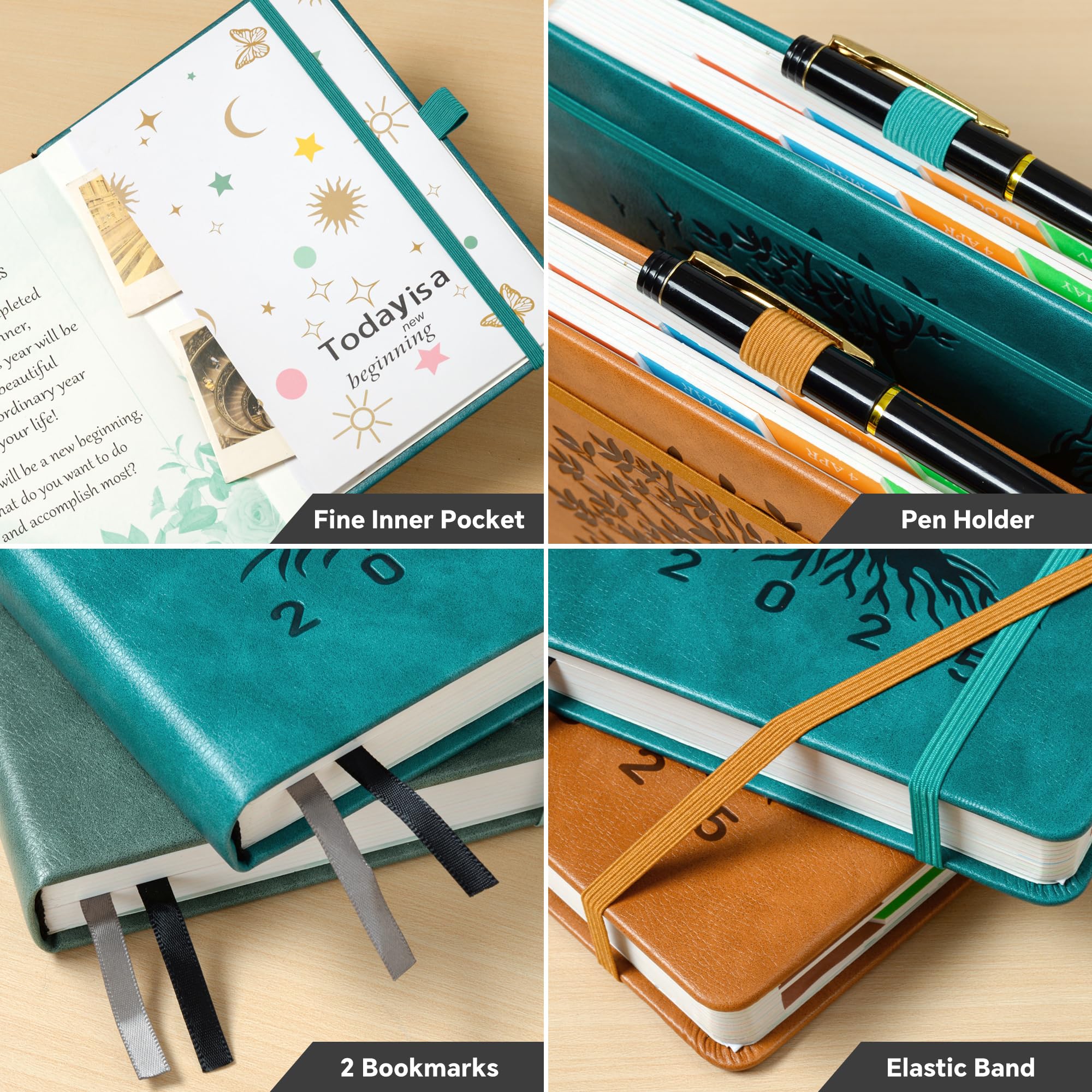 2025 A5 Daily Planner - One Page Per Day, January to December, Tree of Life Design | Includes Colorful Monthly Tabs, Pen Set & Inner Pocket | 5.9