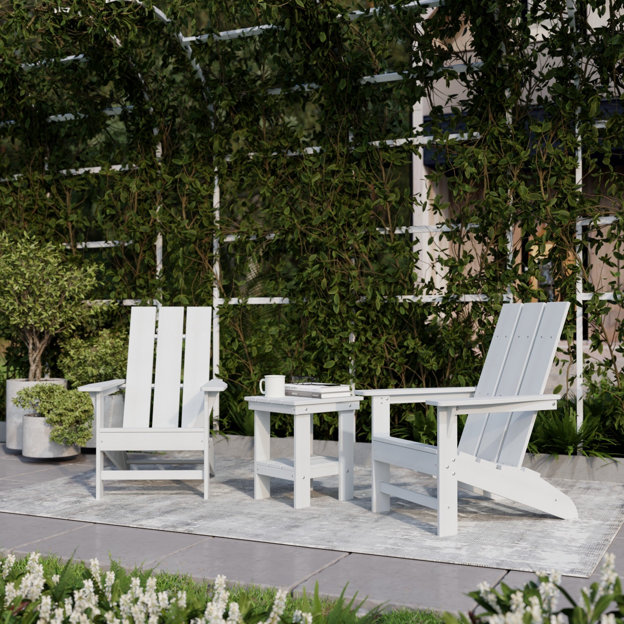Freedom 3-Piece Modern Adirondack Chair Set with Side Table - Outdoor Patio Furniture for Backyard, Garden & Poolside Relaxation