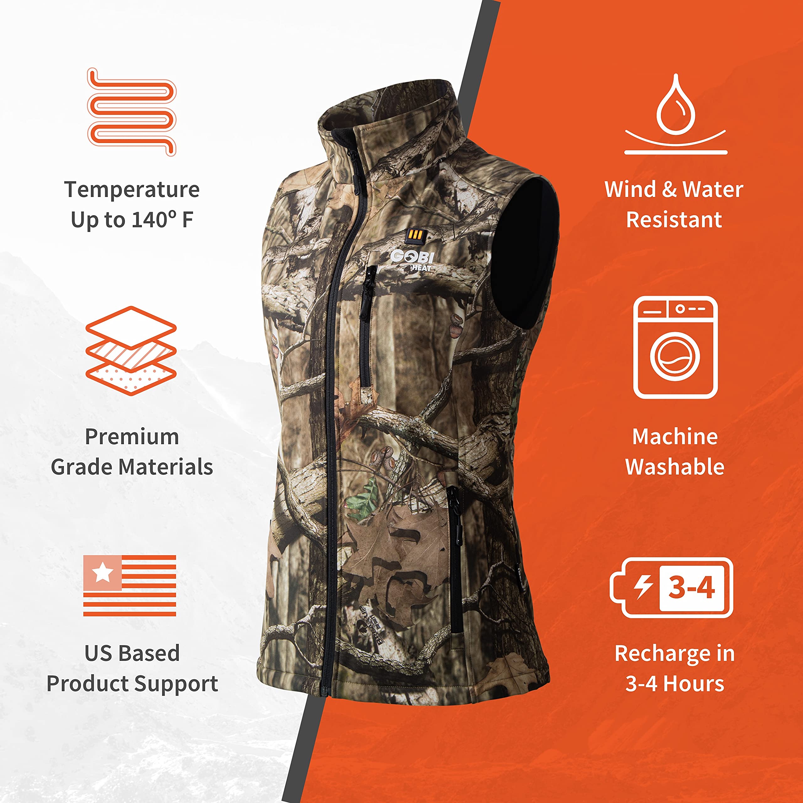 Colorado Women's Camo Heated Vest with 10-Hour Battery Life | 3 Adjustable Heat Settings | Includes Rechargeable Battery & USB Charging Cable | Perfect for Hunting, Hiking & Winter Outdoor Activities