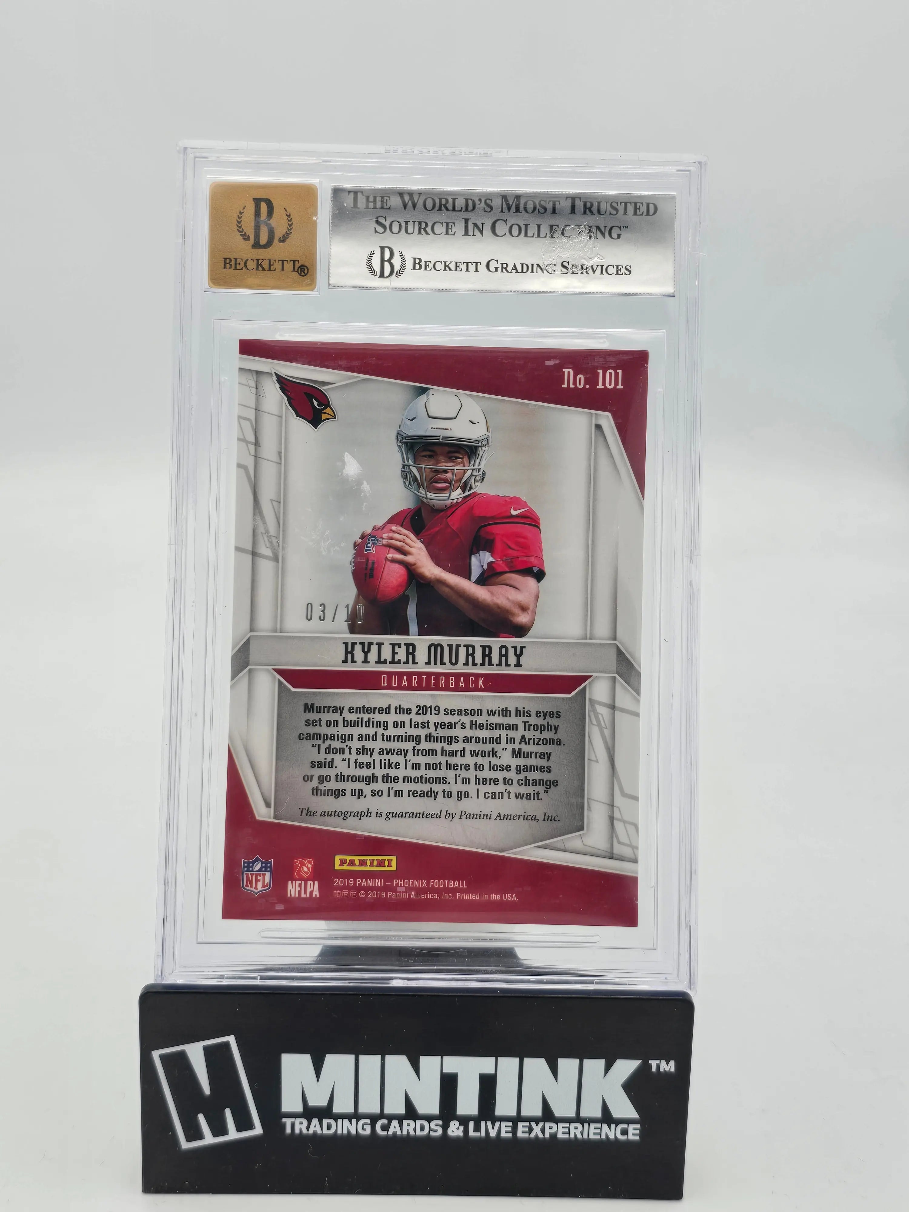 2019 Panini Phoenix Kyler Murray Rookie Card Autograph Green BGS 9/10 - NFL Football Collectible for Fans & Investors | Perfect for Display, Trading & Memorabilia Collections