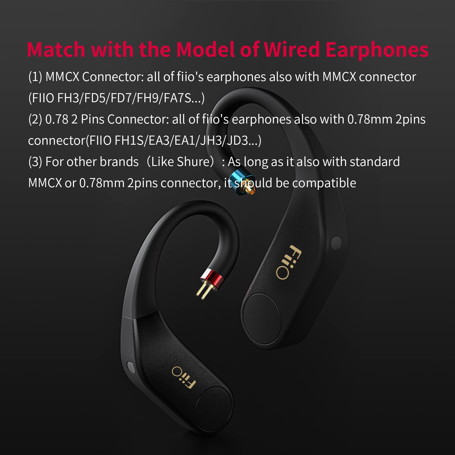FiiO UTWS5 Hi-Res Wireless Bluetooth 5.2 Ear Hook Amplifier - 96kHz/24bit Audio, 30hr Battery Life, IPX4 Waterproof, 0.78mm 2-Pin Connector - Perfect for Gym, Running & Travel