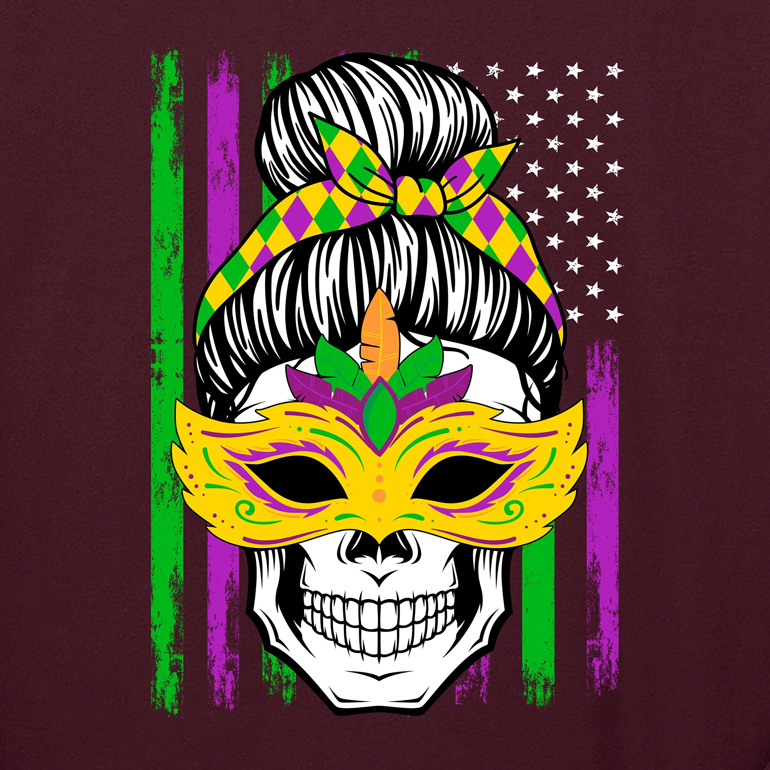 Stylish Mardi Gras Carnival Skull Print Long Sleeve Shirt for Women - Perfect for Costume Parties, Halloween & Festive Celebrations