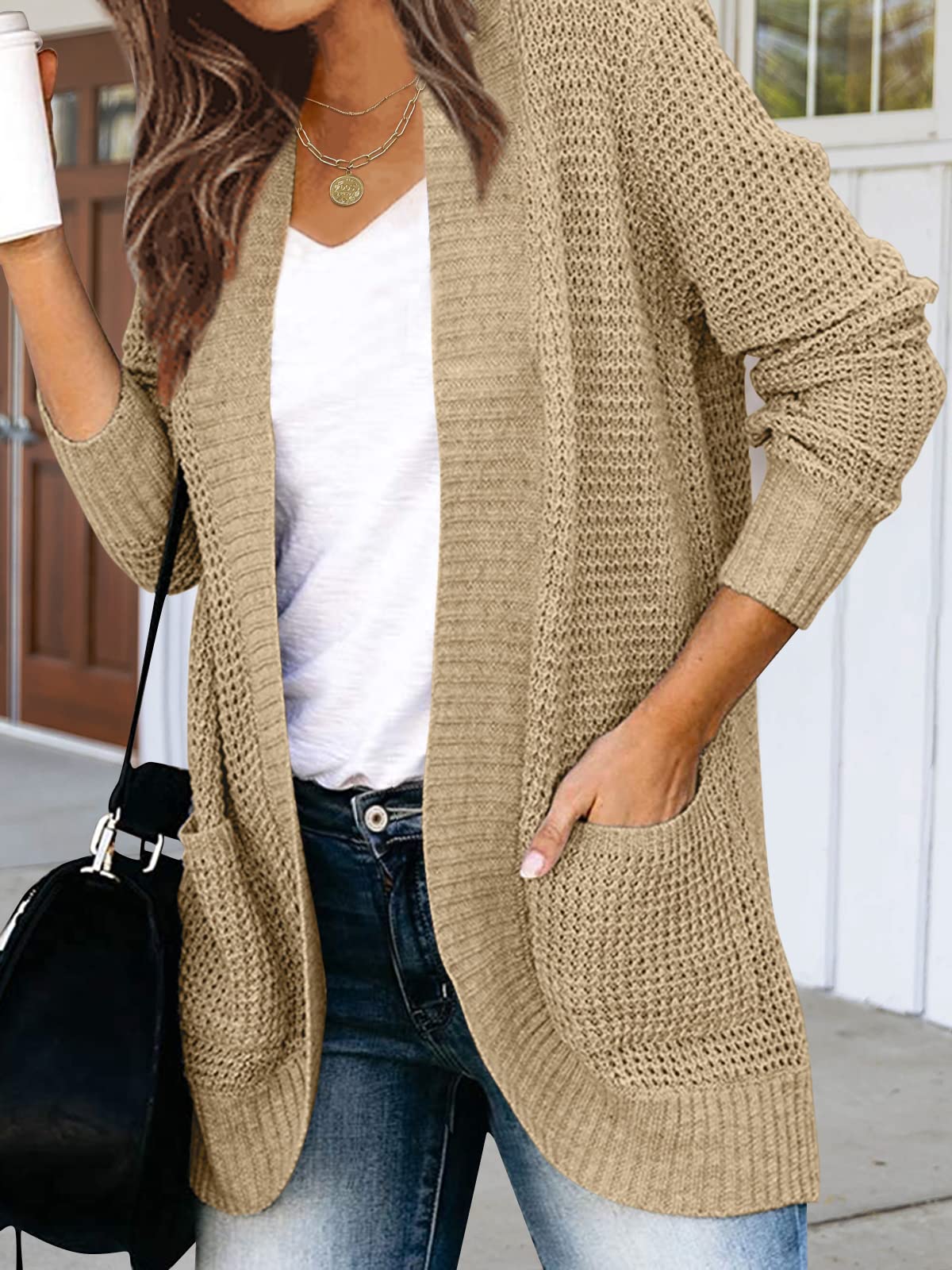 MEROKEETY Women's Long Sleeve Open Front Cardigan - Chunky Knit Draped Sweater Coat for Fall & Winter | Casual Office Wear, Layering Piece, Cozy Outerwear