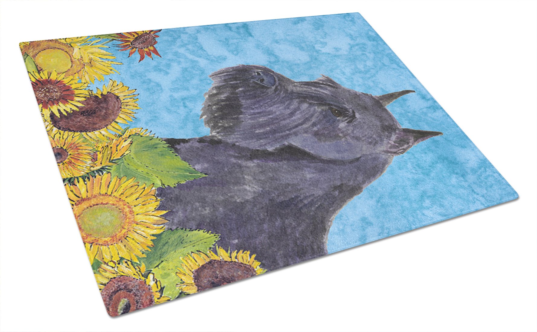 Decorative Schnauzer in Summer Flowers Tempered Glass Cutting Board - Large Kitchen Chopping & Serving Board for Fruits, Cheese, and Charcuterie - Perfect for Entertaining and Home Decor