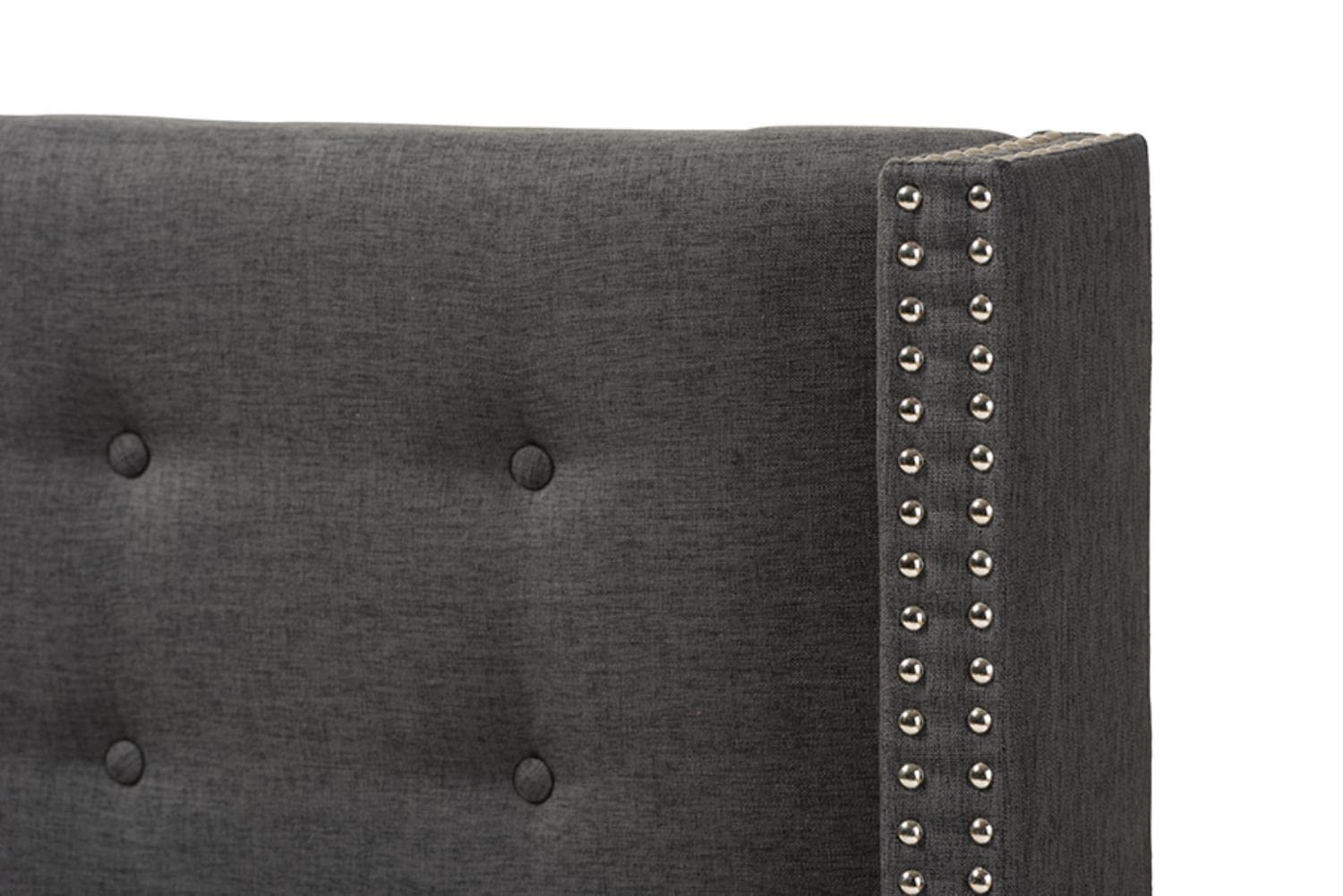 Baxton Studio Ginaro Modern Dark Grey Fabric King Size Winged Headboard with Button-Tufted & Nailhead Accents - Perfect for Contemporary Bedroom Decor & Master Suite Upgrade