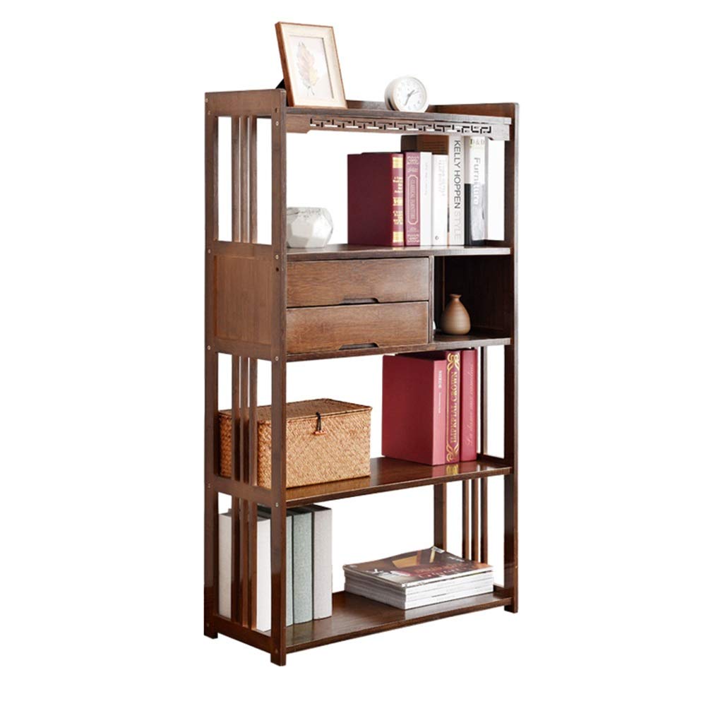 Solid Wood Bookcase with Drawer - Antique Floor-Standing Shelf for Bedroom & Living Room - 2 Size Options (69x28x122cm) - Perfect for Home Office Storage & Displaying Decor