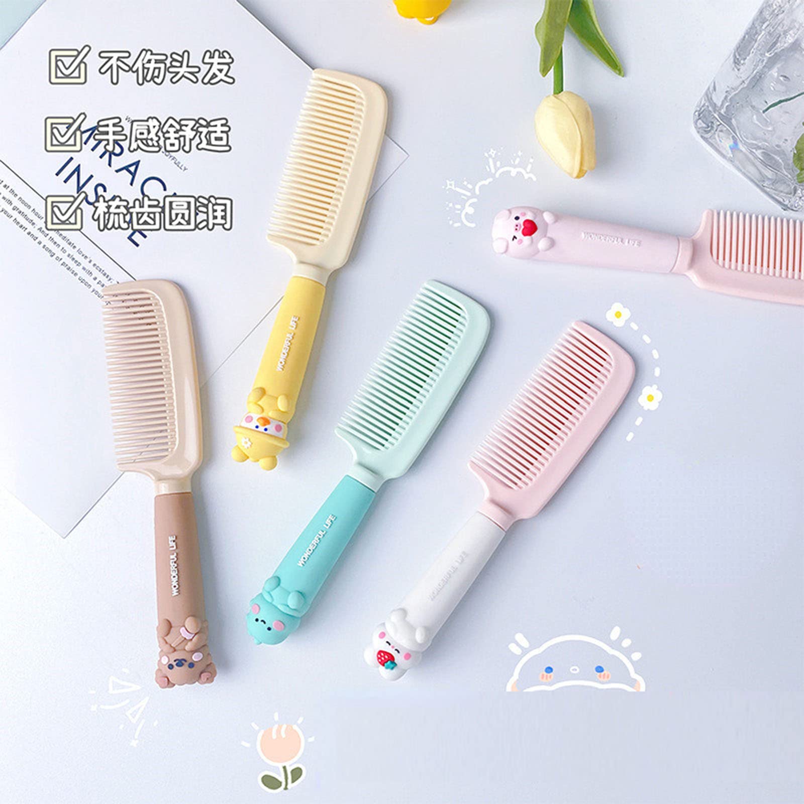 **Cartoon Handle Baby Hair Comb Set - Soft Bristles for Gentle Detangling, Long Handle for Easy Grip, Perfect for Newborns & Toddlers - Ideal for Bath Time, Daily Grooming & Soothing Baby Scalp**