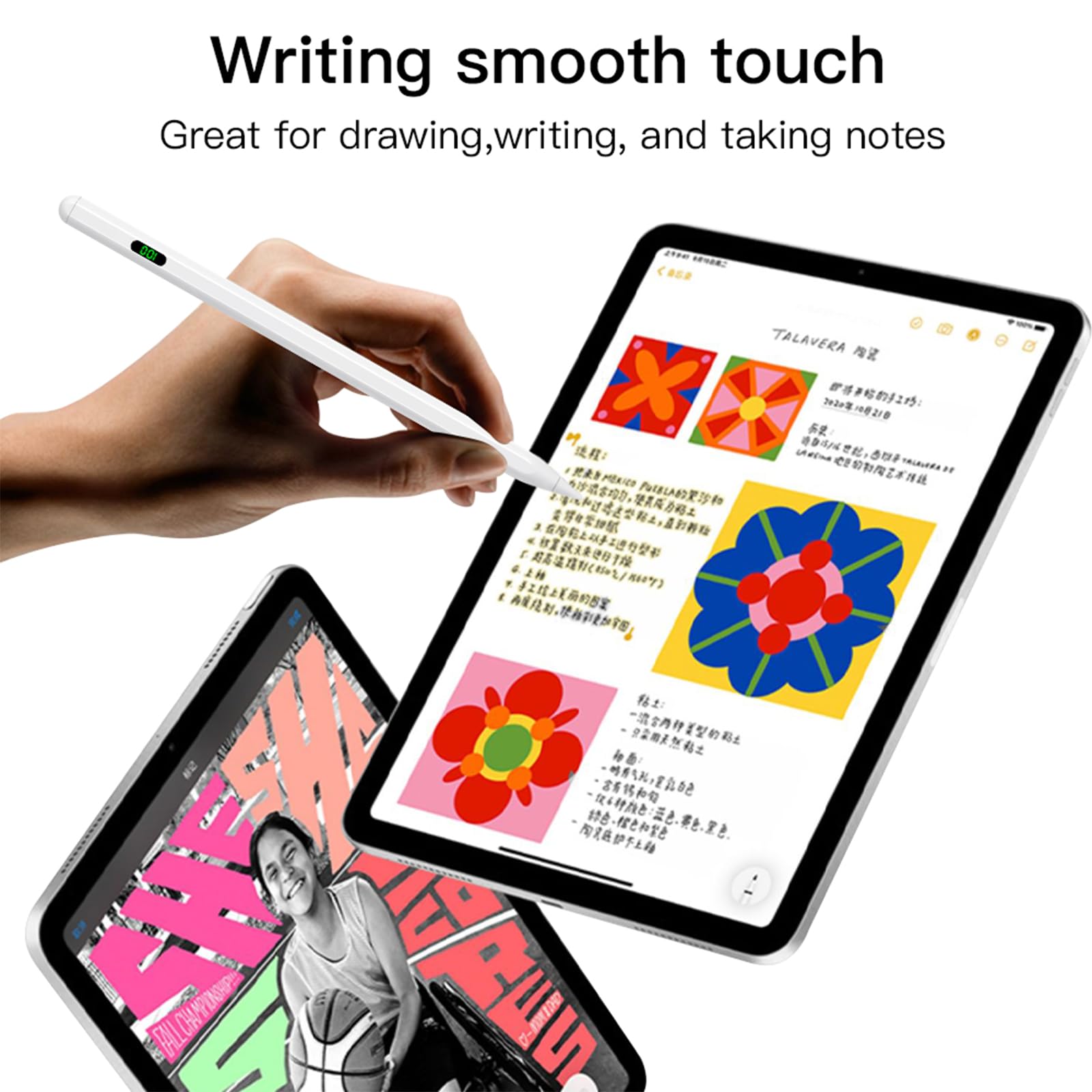 Apple Pencil Stylus for iPad 10th/9th Gen, iPad Pro 11 & 12.9 inch, iPad Air 5th/4th/3rd Gen, iPad Mini 6th/5th Gen - Pressure Sensitive Active Stylus Pen with Palm Rejection - Perfect for Drawing, Note Taking & Digital Art