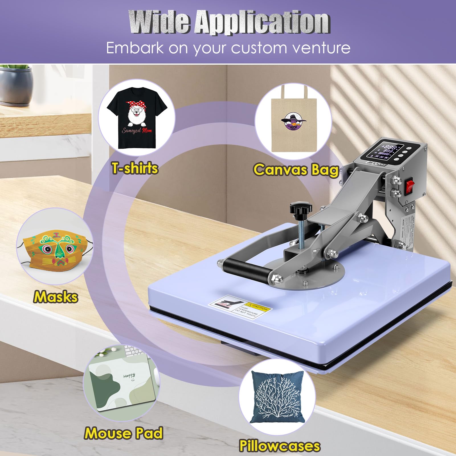 AKEYDIY 15x15 Inch Professional Heat Press Machine with Slide-Out Lower Platen - Digital Sublimation Heat Transfer Press for T-Shirts, Pillows, Bags & Mouse Pads | Perfect for DIY Apparel, Custom Gifts & Small Business Printing