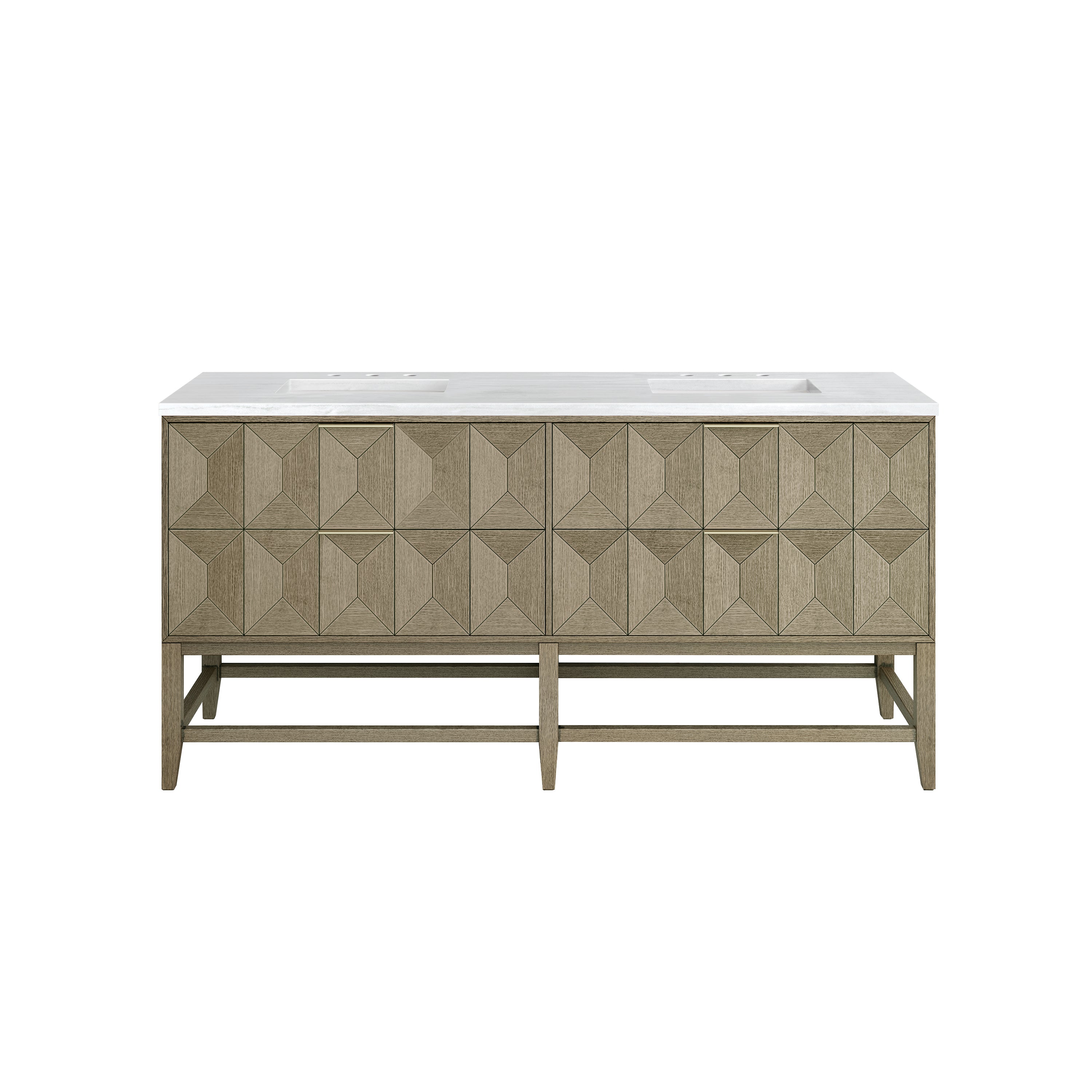 Emmeline 72 Inch Double Bathroom Vanity with Pebble Oak Finish & 3CM Arctic Fall Quartz Top - Perfect for Master Bathroom Renovation & Modern Home Decor