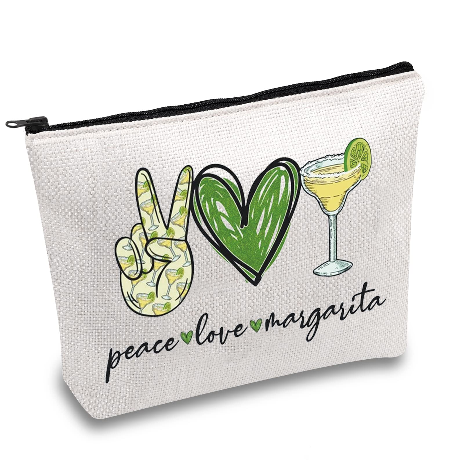 JXGZSO Bartender Gift Set - Peace Love Margarita Themed Cosmetic Bag with Zipper | Perfect Makeup Pouch for Margarita Lovers | Ideal for Cocktail Parties, Beach Trips & Gift Giving